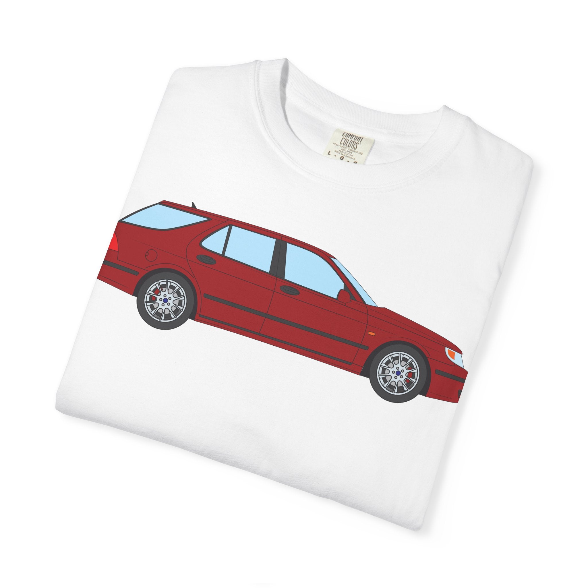 Saab 9-5 OG Aero Wagon Laser Red  — T-Shirt — Retro Car Graphic Tee
