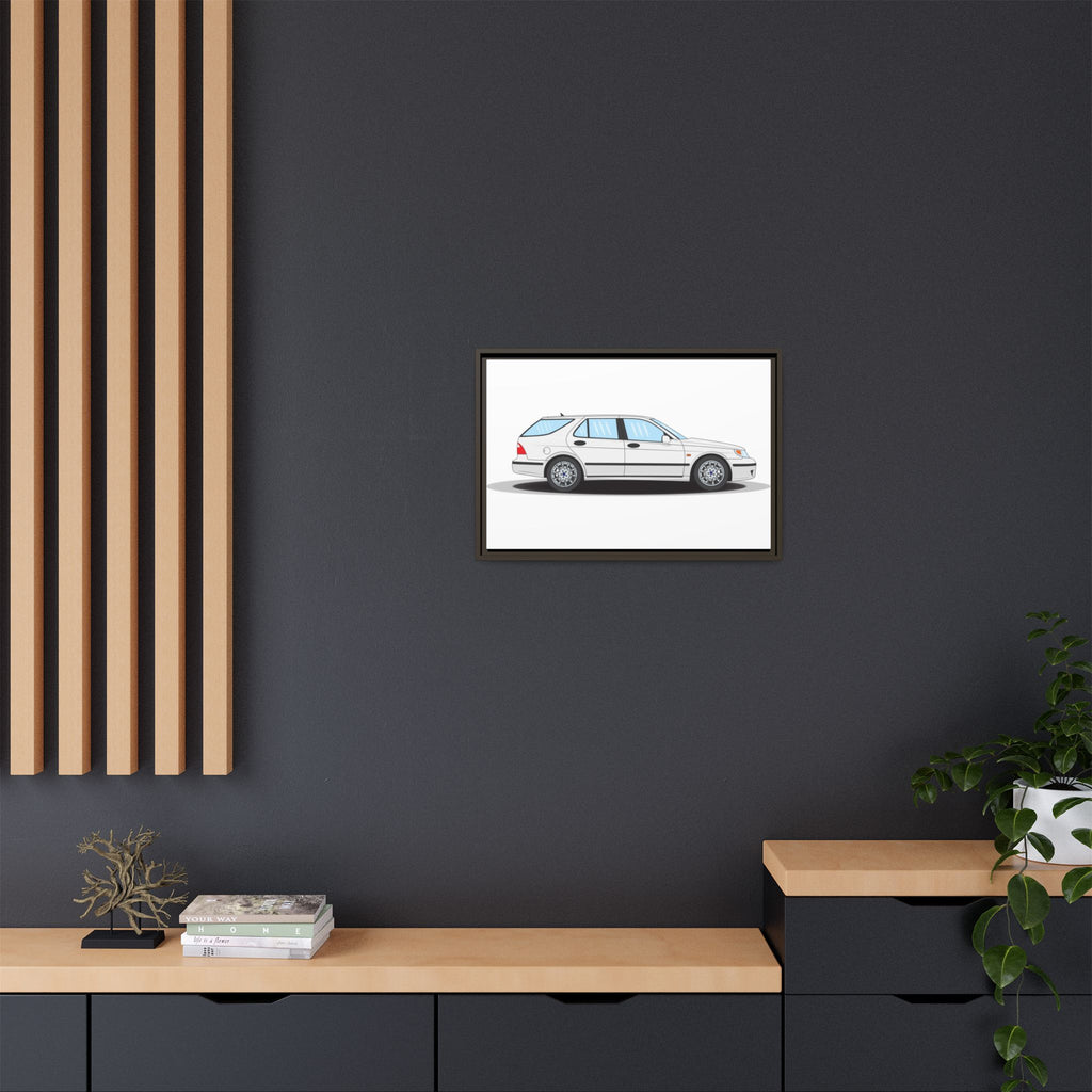 Saab 9-5 OG Aero Wagon Artic White Art Print — Framed Matte Canvas Wall Decor
