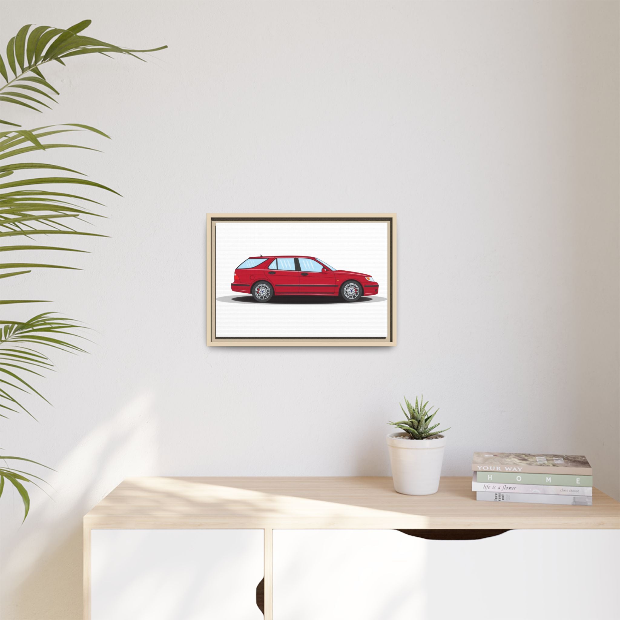 Saab 9-5 OG Aero Wagon Laser Red Art Print — Framed Matte Canvas Wall Decor