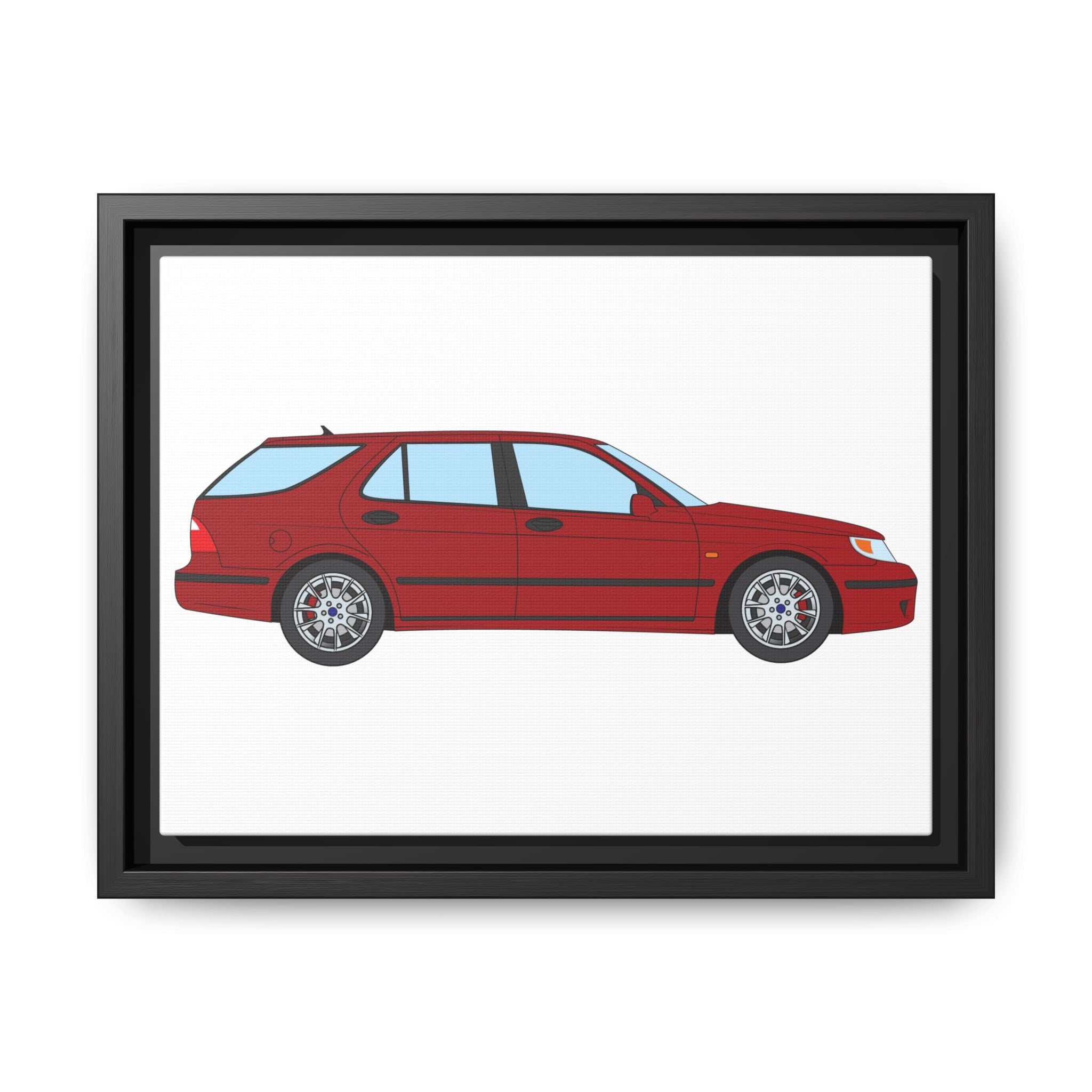 Saab 9-5 OG Aero Wagon — Laser Red Art Print — Framed Matte Canvas Wall Decor