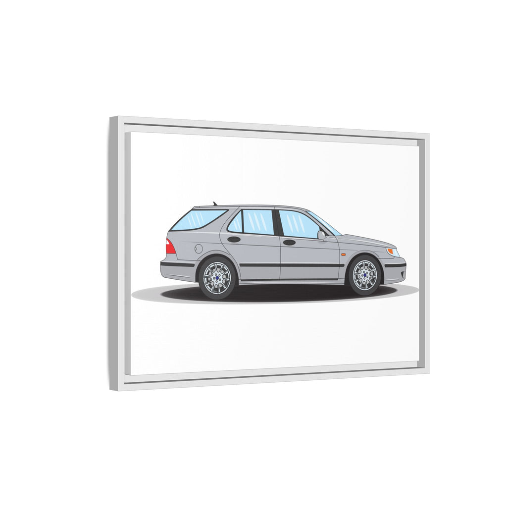 Saab 9-5 OG Aero Wagon Silver Metallic Art Print — Framed Matte Canvas Wall Decor