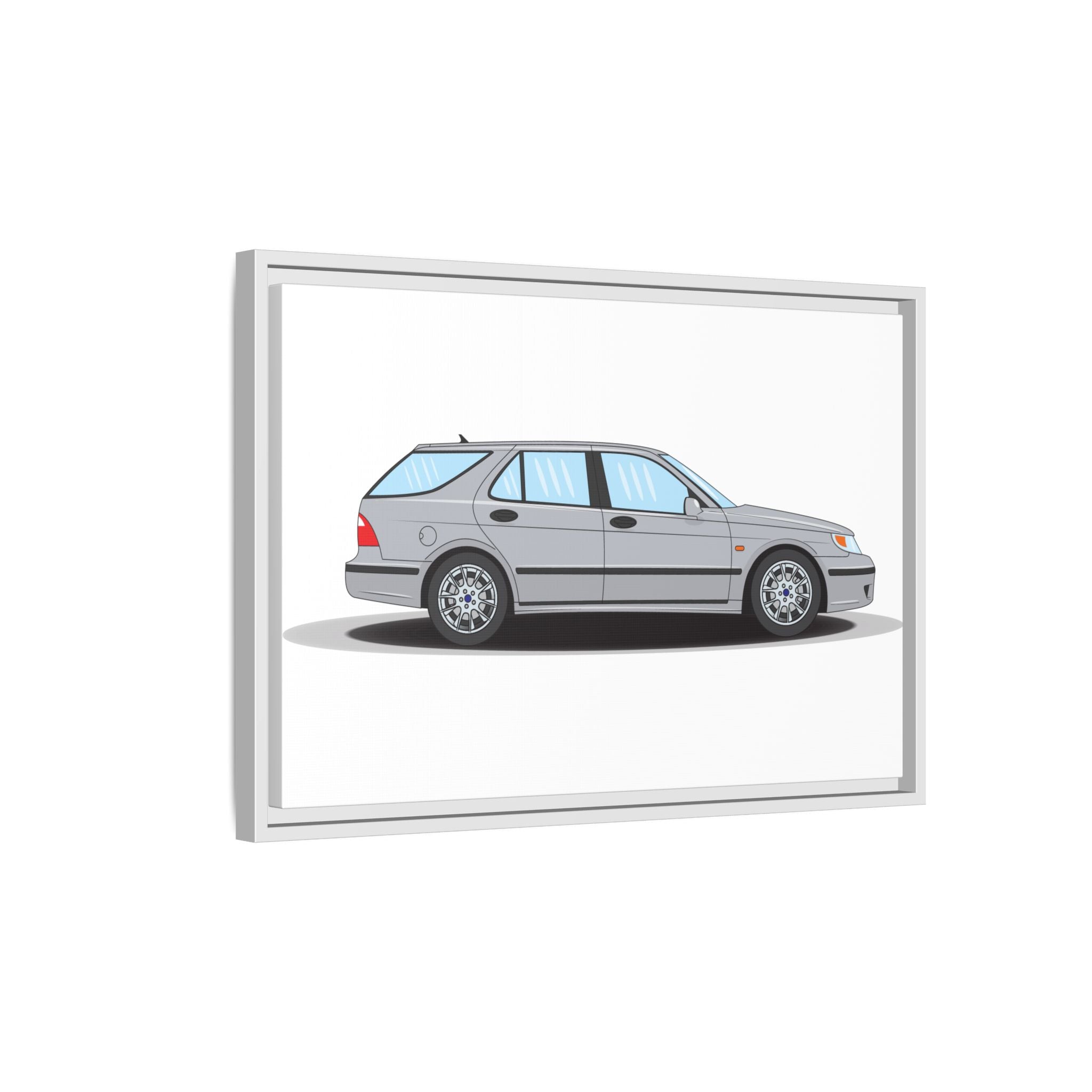 Saab 9-5 OG Aero Wagon Silver Metallic Art Print — Framed Matte Canvas Wall Decor