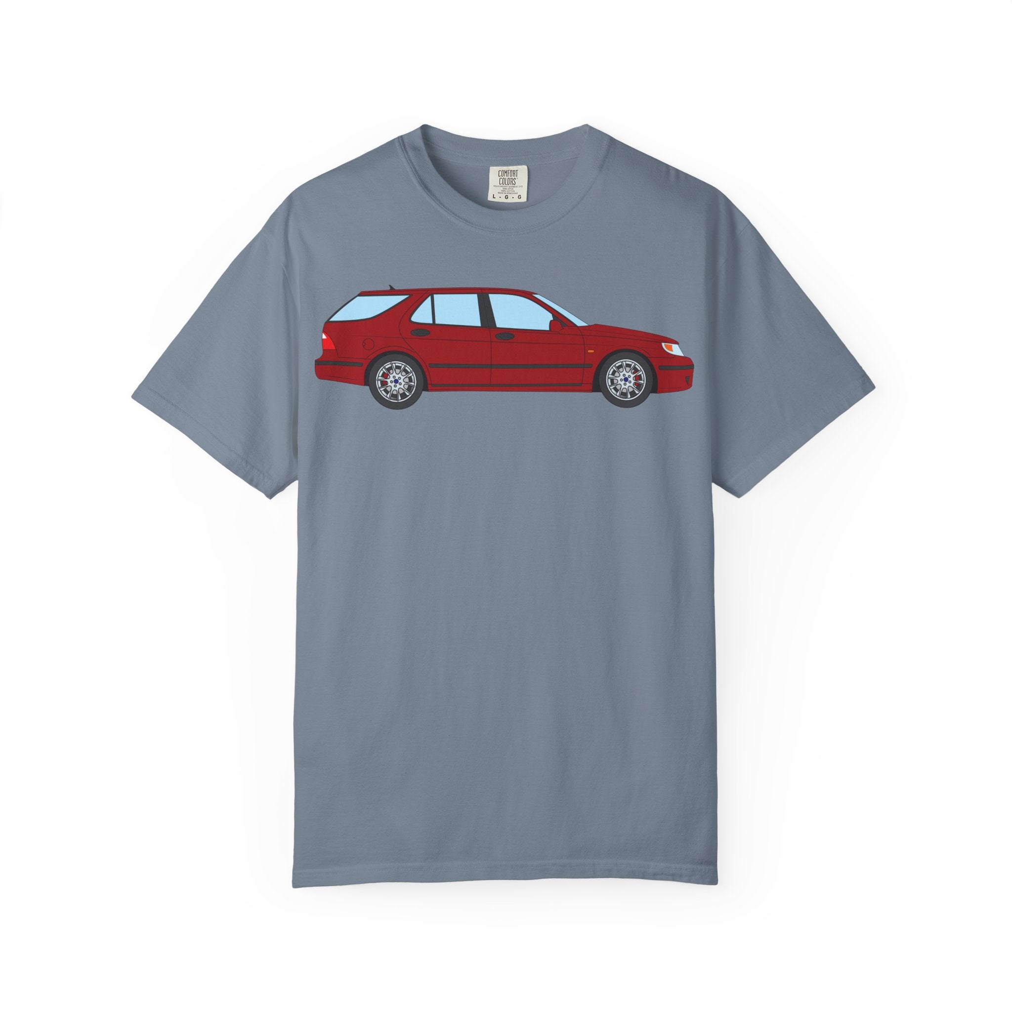 Saab 9-5 OG Aero Wagon Laser Red  — T-Shirt — Retro Car Graphic Tee