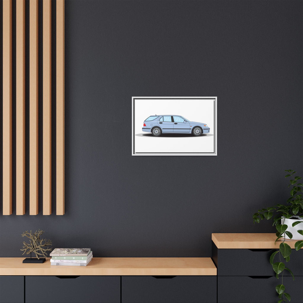 Saab 9-5 OG Aero Wagon Ice Blue Art Print — Framed Matte Canvas Wall Decor