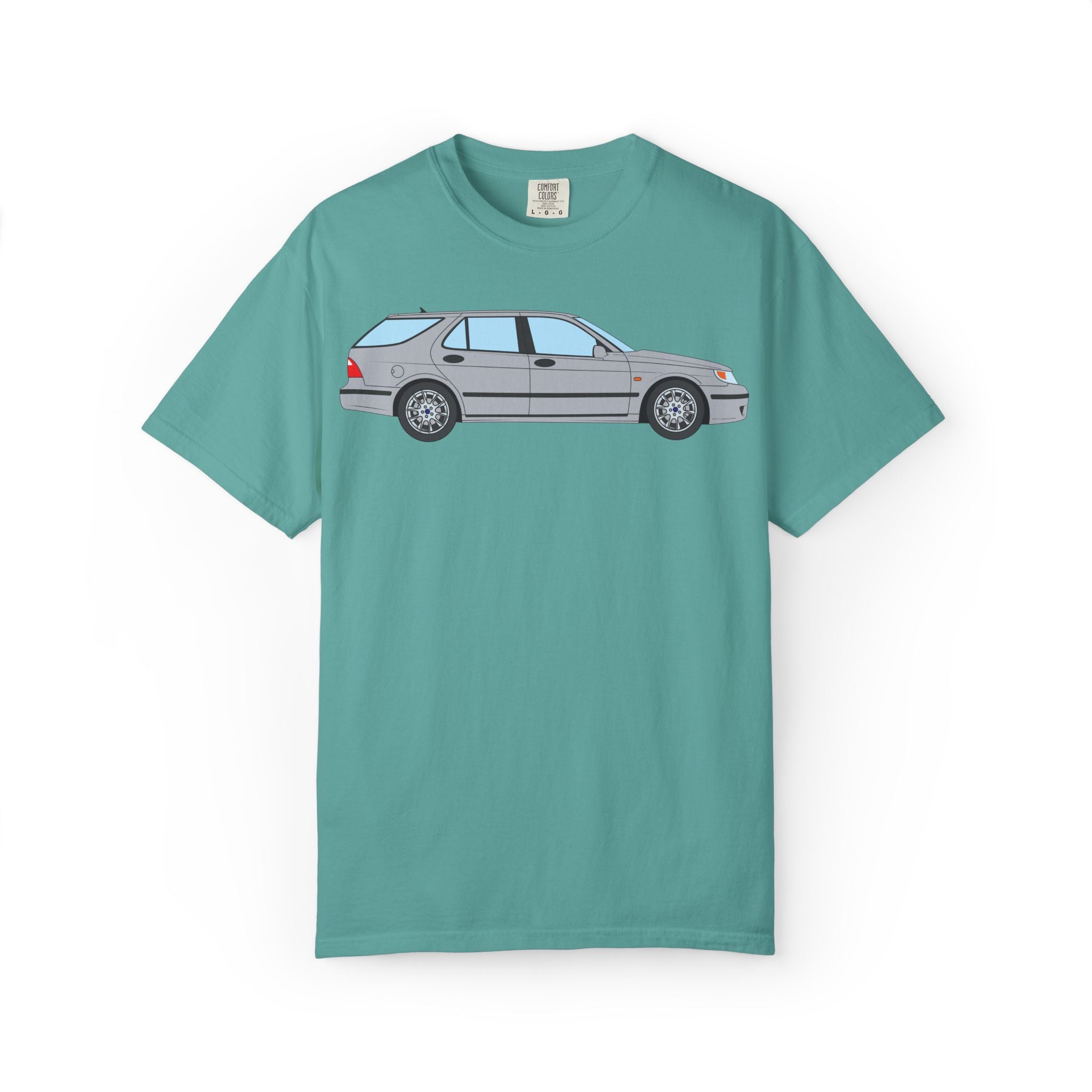 Saab 9-5 OG Aero Wagon Silver Metallic  — T-Shirt — Retro Car Graphic Tee