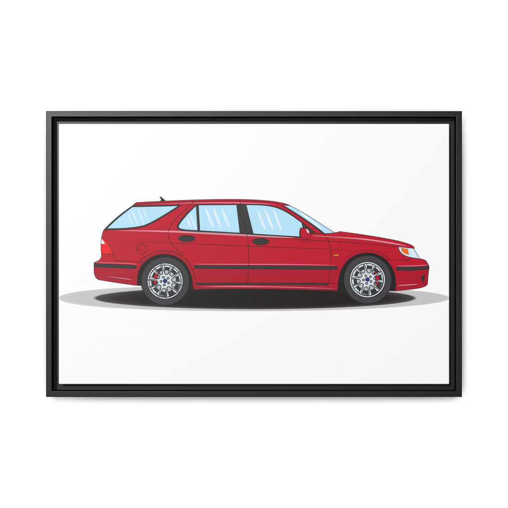 Saab 9-5 OG Aero Wagon Laser Red Art Print — Framed Matte Canvas Wall Decor