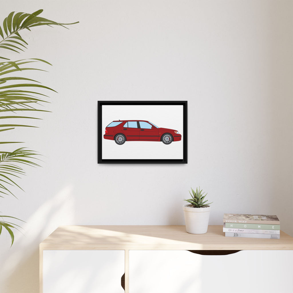 Saab 9-5 OG Aero Wagon — Laser Red Art Print — Framed Matte Canvas Wall Decor