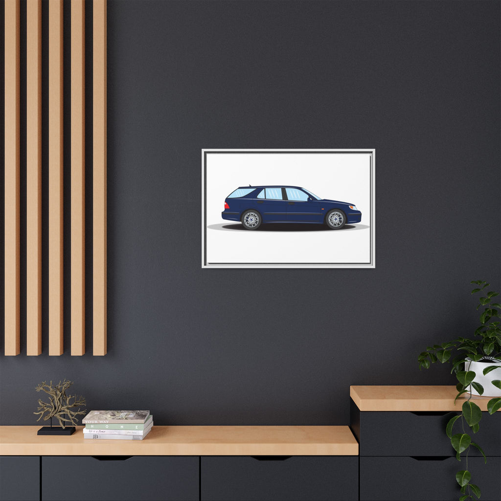 Saab 9-5 OG Aero Wagon Midnight Blue Art Print — Framed Matte Canvas Wall Decor
