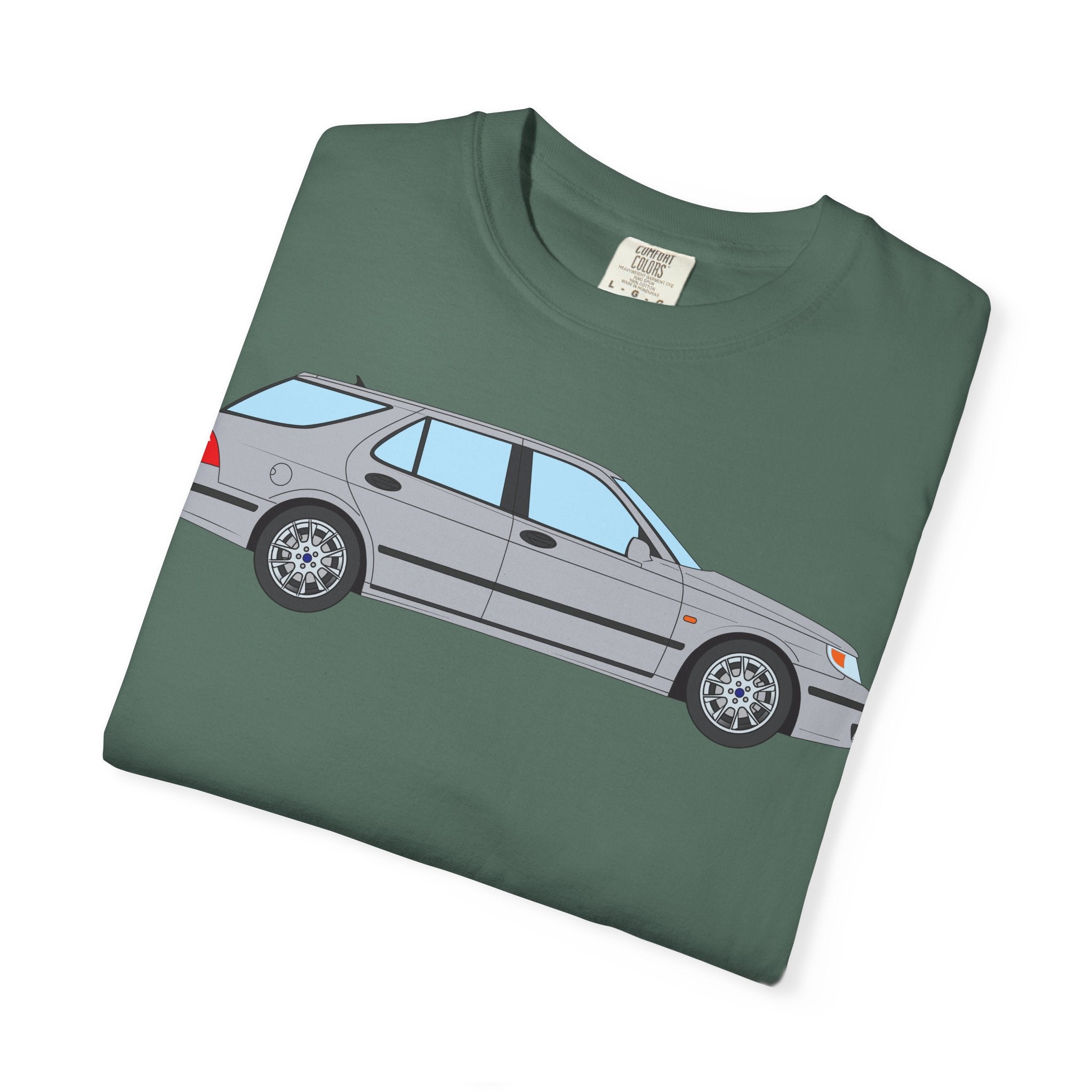 Saab 9-5 OG Aero Wagon Silver Metallic  — T-Shirt — Retro Car Graphic Tee