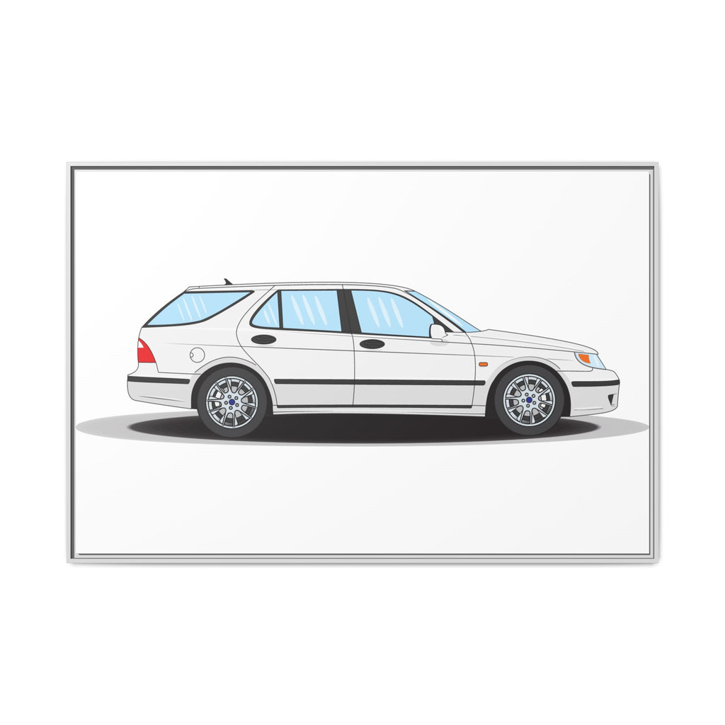 Saab 9-5 OG Aero Wagon Artic White Art Print — Framed Matte Canvas Wall Decor