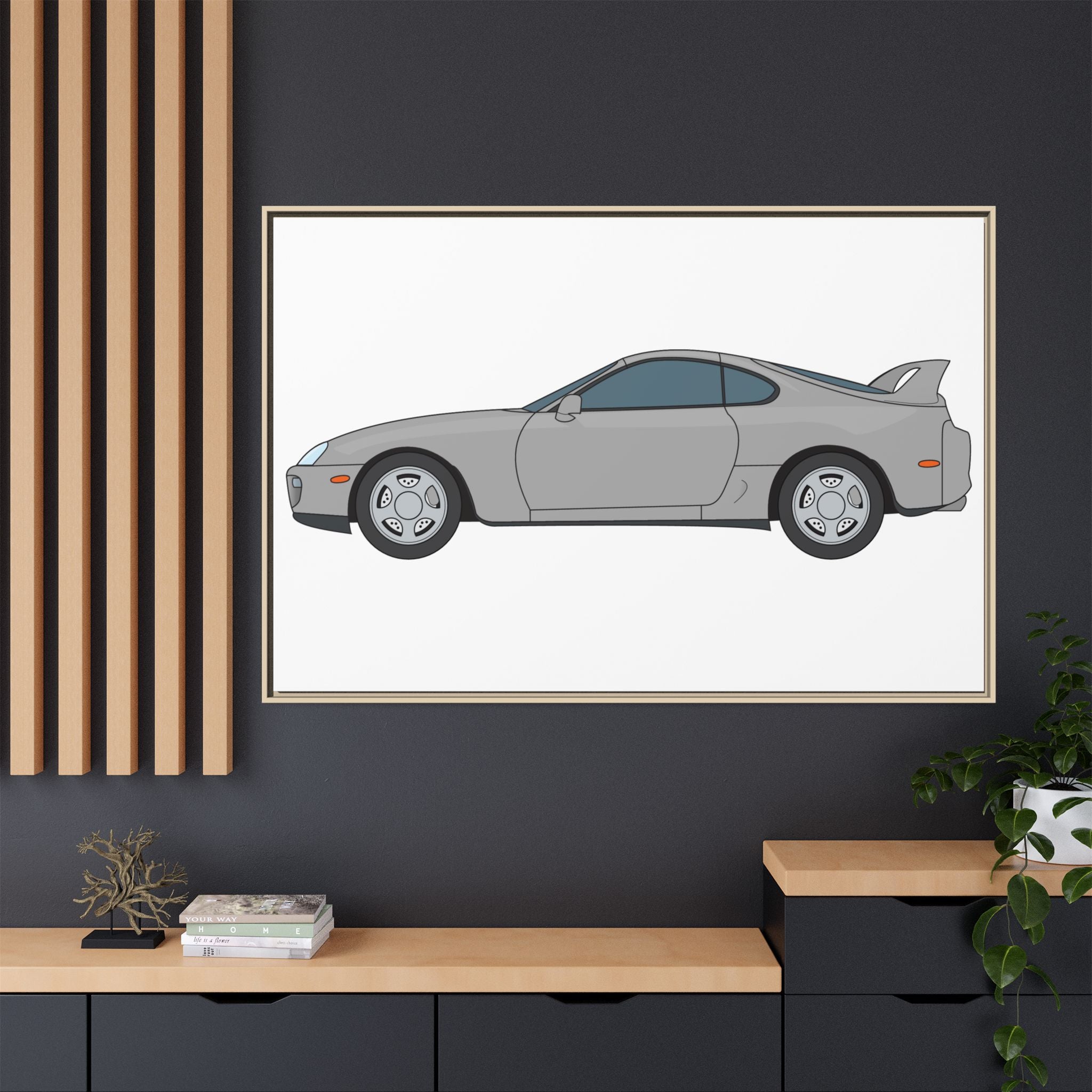 Toyota Supra MK4 Silver Metallic Art Print — Framed Matte Canvas Wall Decor