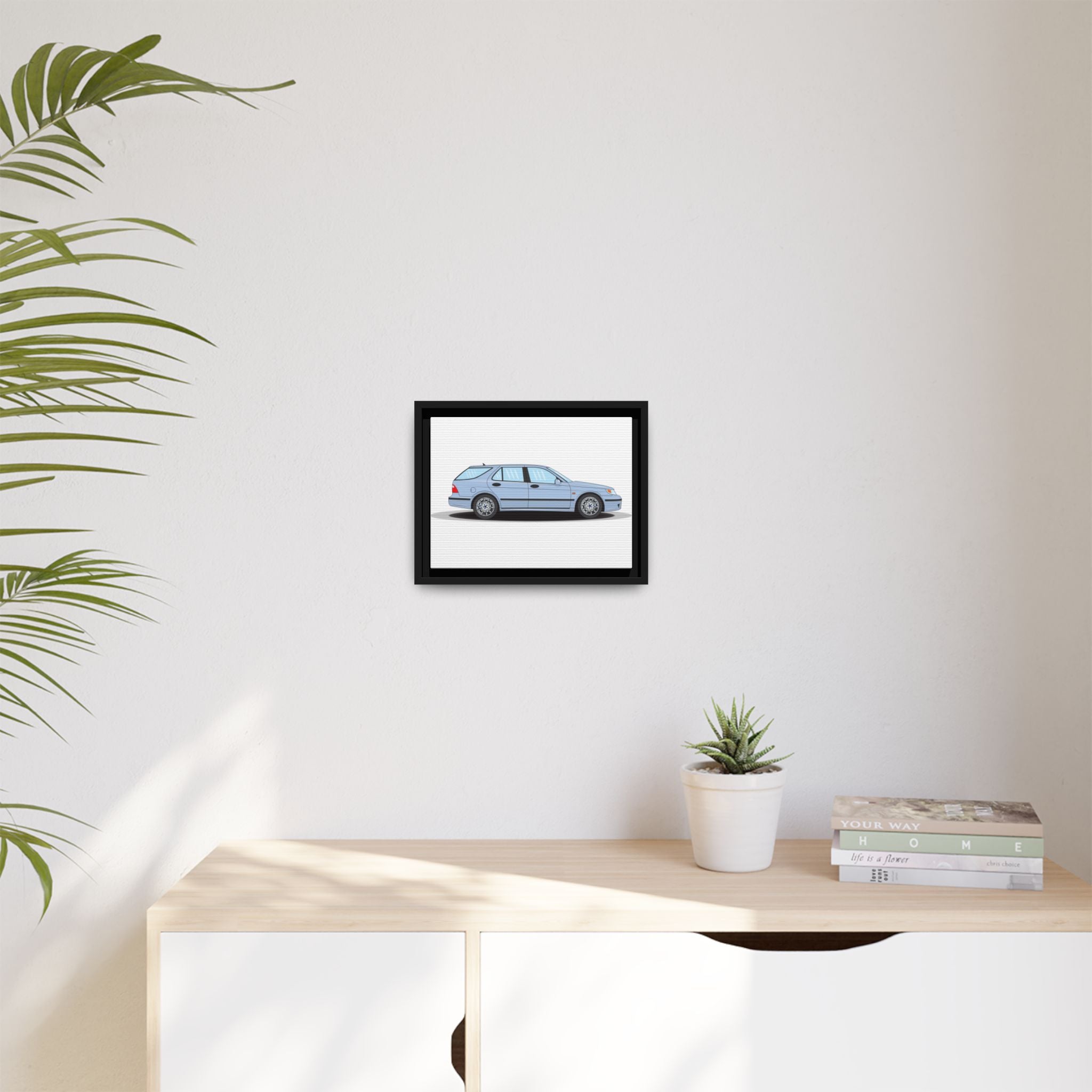 Saab 9-5 OG Aero Wagon Ice Blue Art Print — Framed Matte Canvas Wall Decor