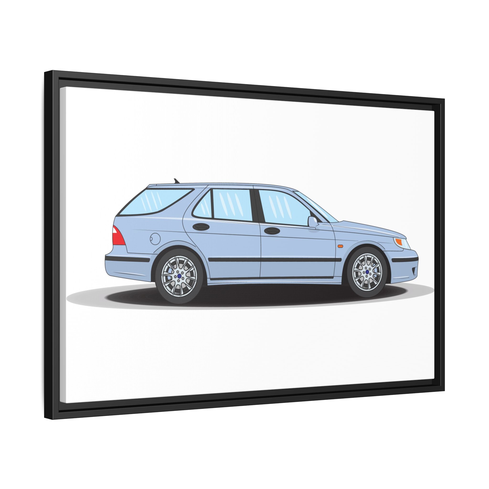 Saab 9-5 OG Aero Wagon Ice Blue Art Print — Framed Matte Canvas Wall Decor