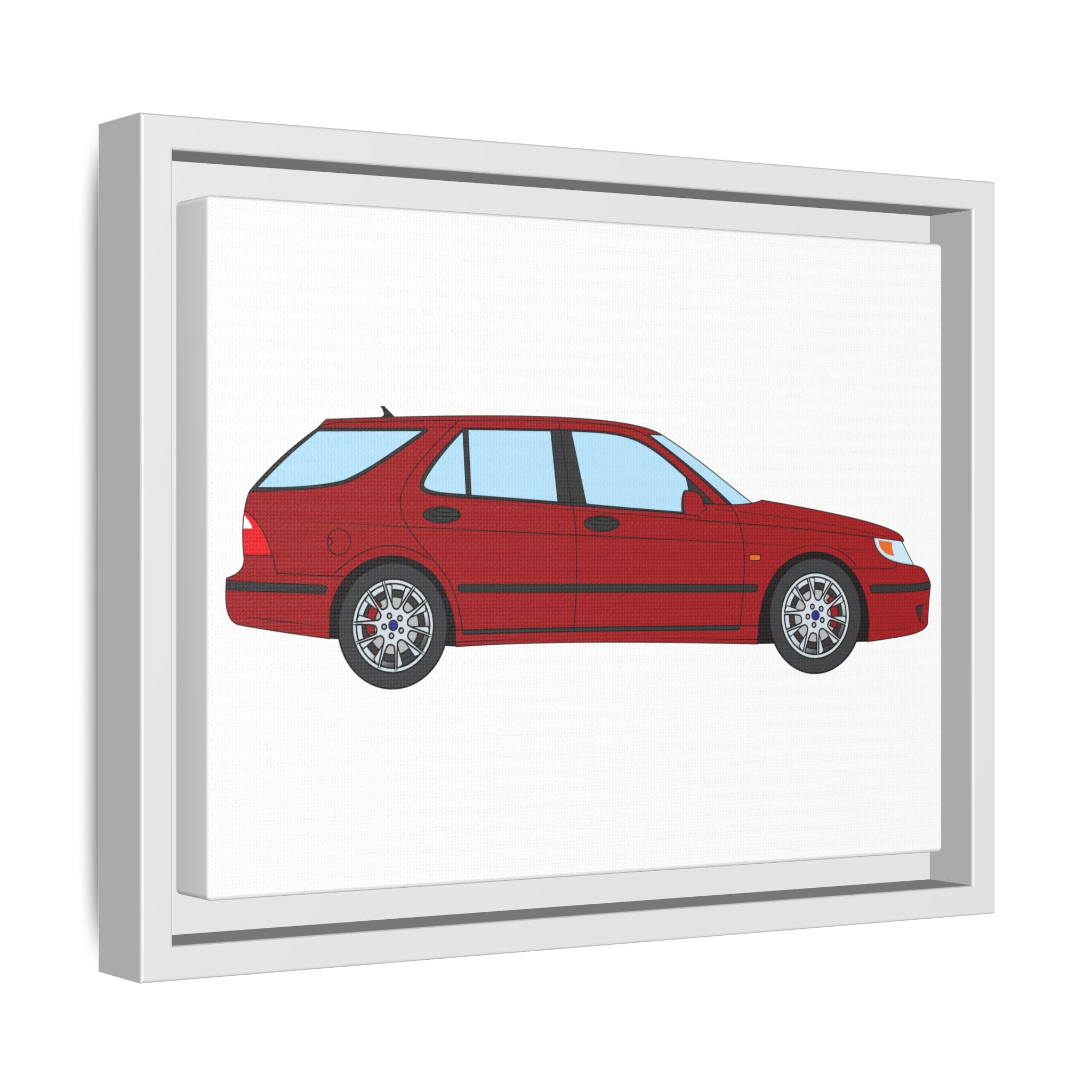 Saab 9-5 OG Aero Wagon — Laser Red Art Print — Framed Matte Canvas Wall Decor