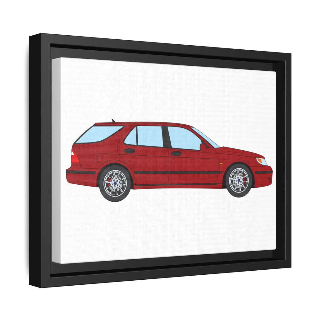 Saab 9-5 OG Aero Wagon — Laser Red Art Print — Framed Matte Canvas Wall Decor