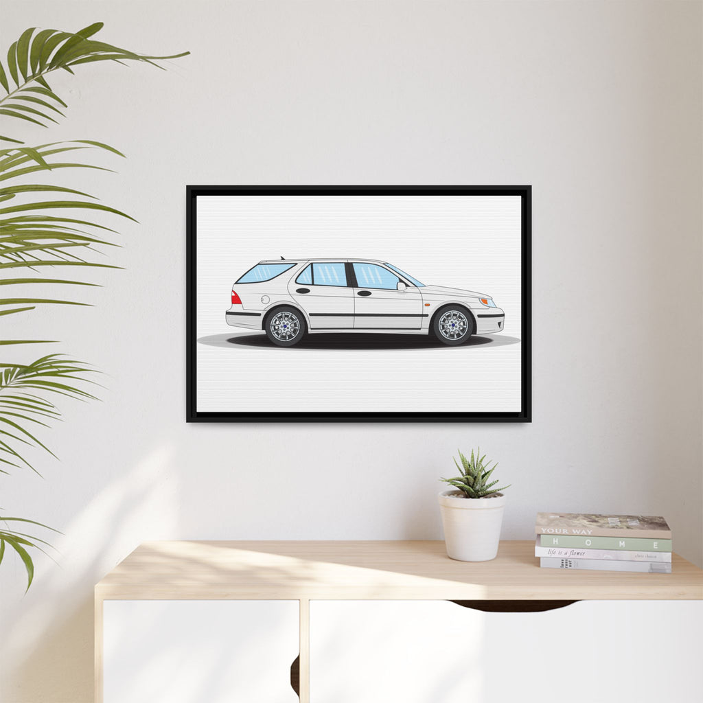 Saab 9-5 OG Aero Wagon Artic White Art Print — Framed Matte Canvas Wall Decor