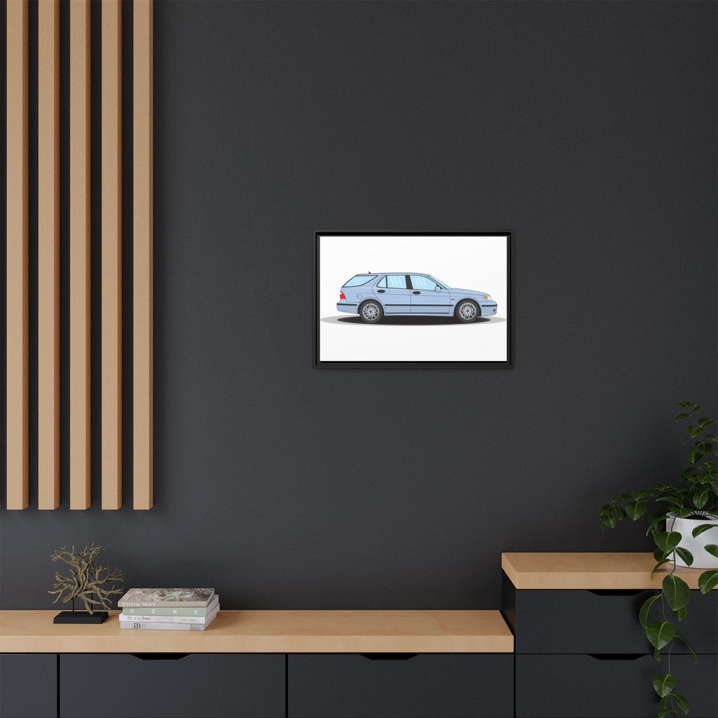 Saab 9-5 OG Aero Wagon Ice Blue Art Print — Framed Matte Canvas Wall Decor