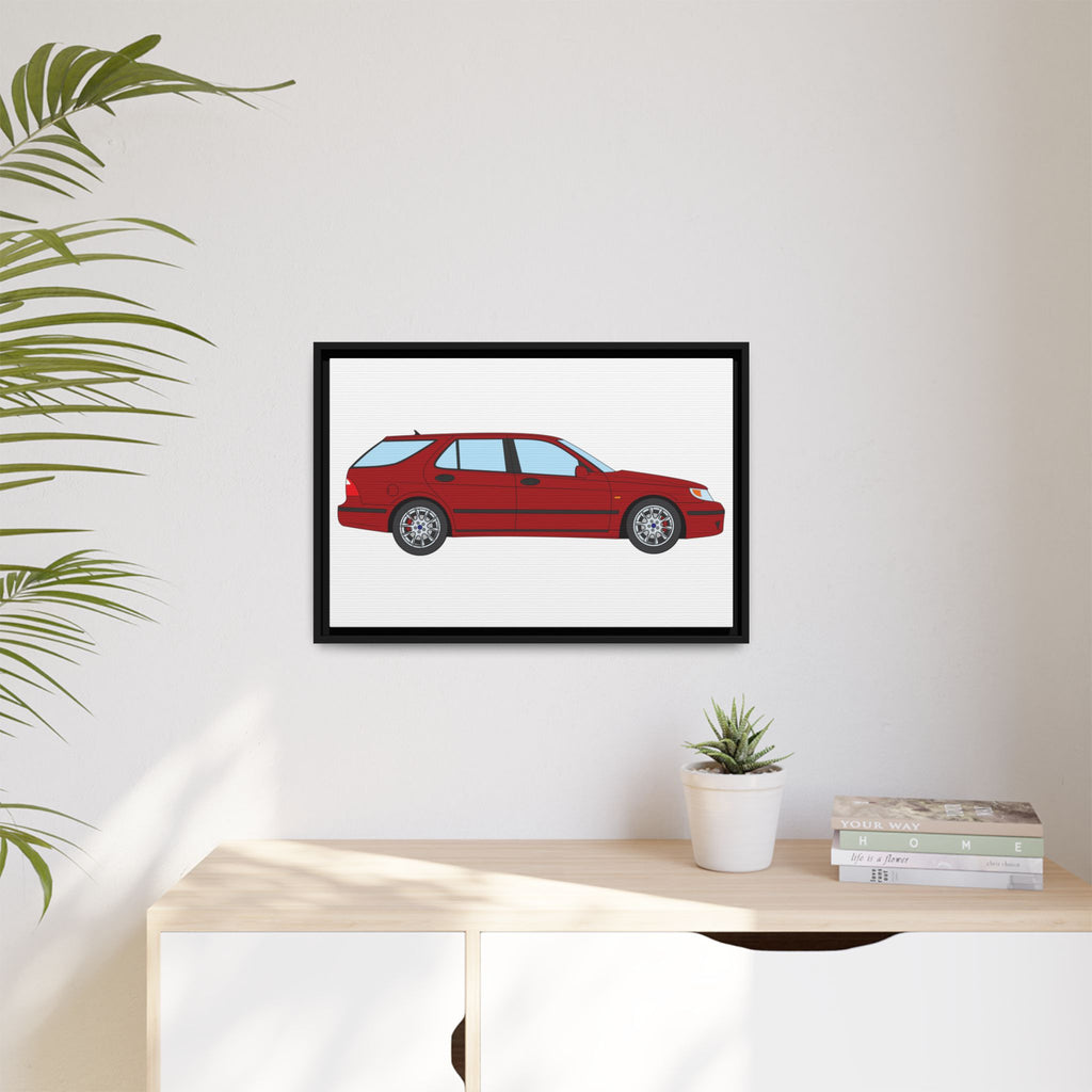 Saab 9-5 OG Aero Wagon — Laser Red Art Print — Framed Matte Canvas Wall Decor