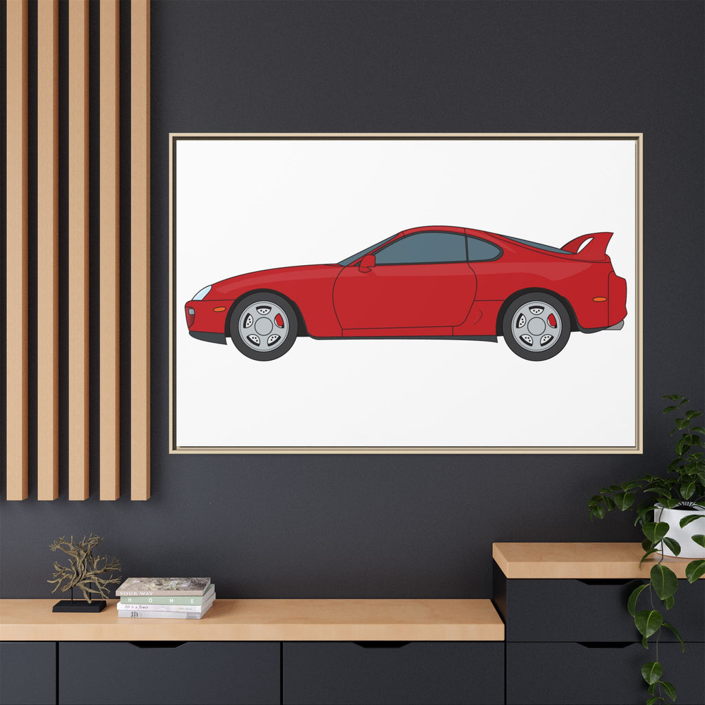 Toyota Supra MK4 Super Red ll Art Print — Framed Matte Canvas Wall Decor
