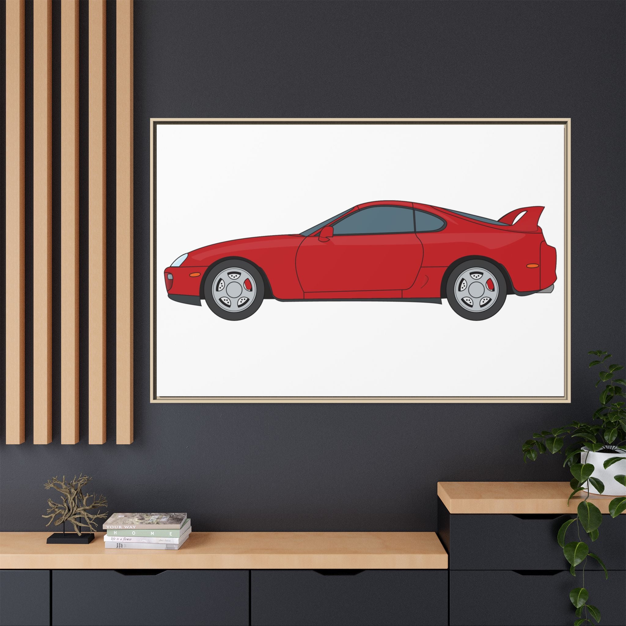Toyota Supra MK4 Super Red ll Art Print — Framed Matte Canvas Wall Decor