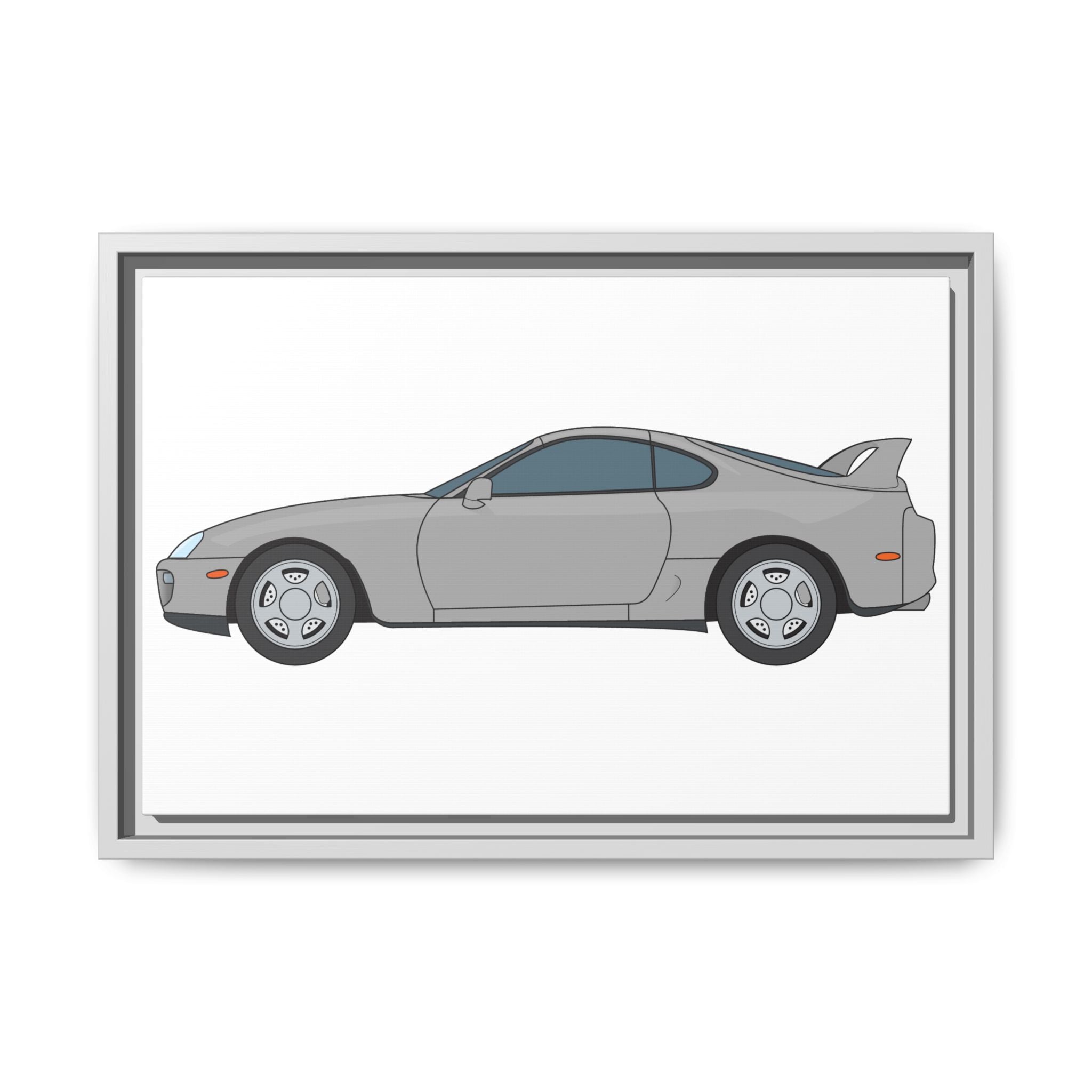 Toyota Supra MK4 Silver Metallic Art Print — Framed Matte Canvas Wall Decor