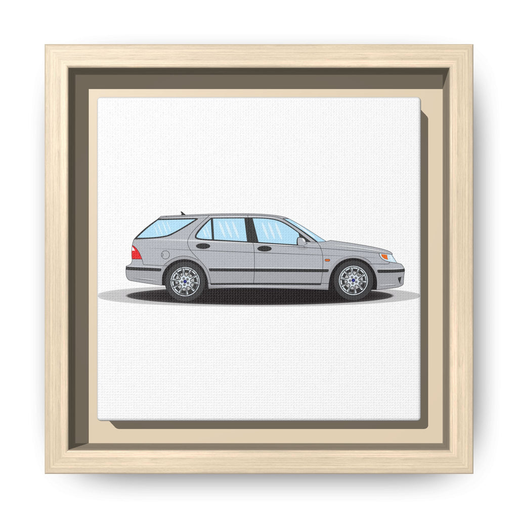 Saab 9-5 OG Aero Wagon Silver Metallic Art Print — Framed Matte Canvas Wall Decor