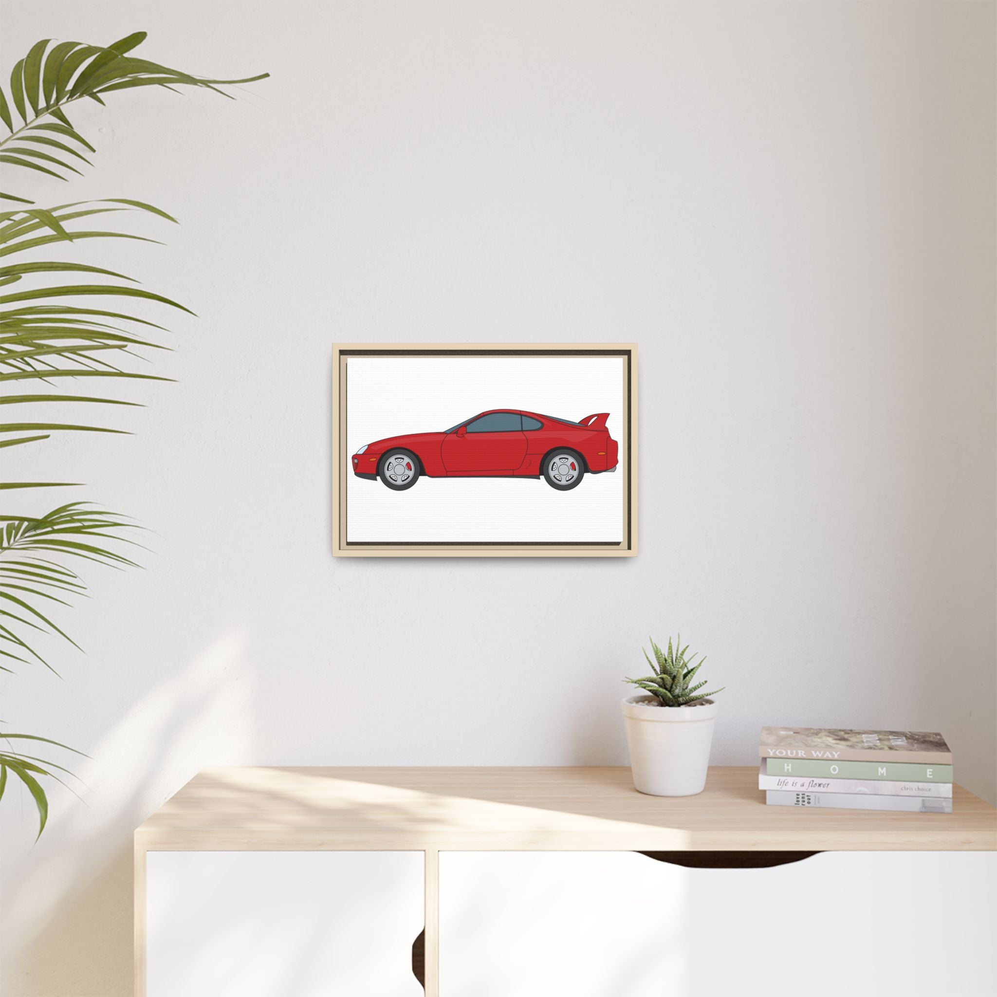 Toyota Supra MK4 Super Red ll Art Print — Framed Matte Canvas Wall Decor