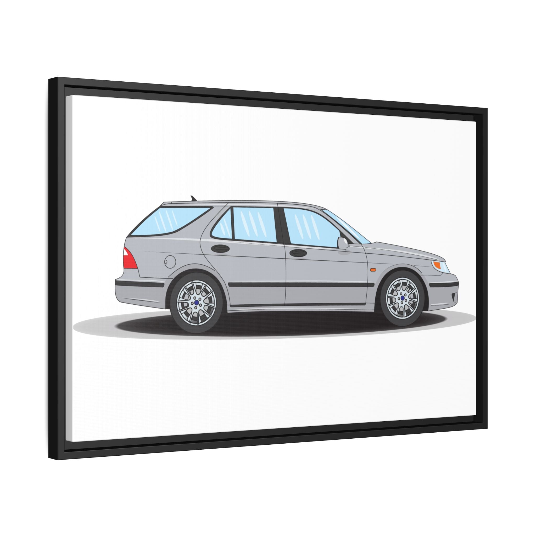 Saab 9-5 OG Aero Wagon Silver Metallic Art Print — Framed Matte Canvas Wall Decor