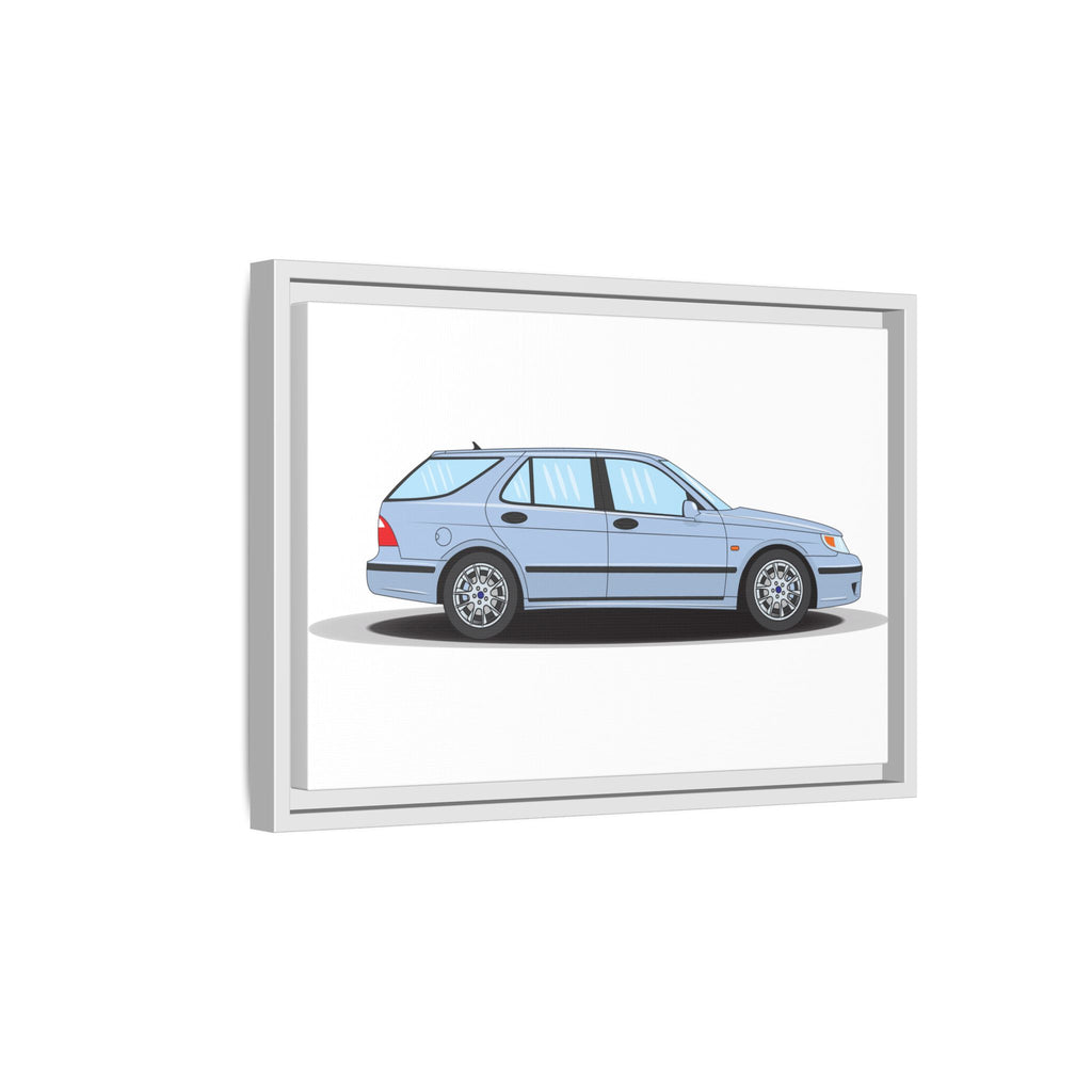 Saab 9-5 OG Aero Wagon Ice Blue Art Print — Framed Matte Canvas Wall Decor