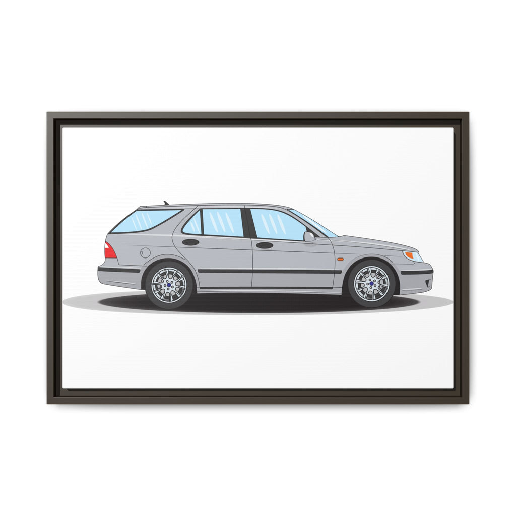 Saab 9-5 OG Aero Wagon Silver Metallic Art Print — Framed Matte Canvas Wall Decor