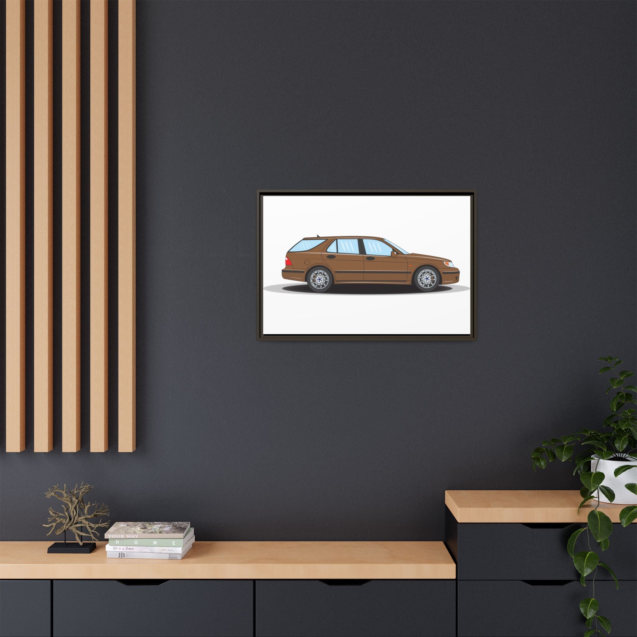 Saab 9-5 OG Aero Wagon Hazelnut Metallic Art Print — Framed Matte Canvas Wall Decor