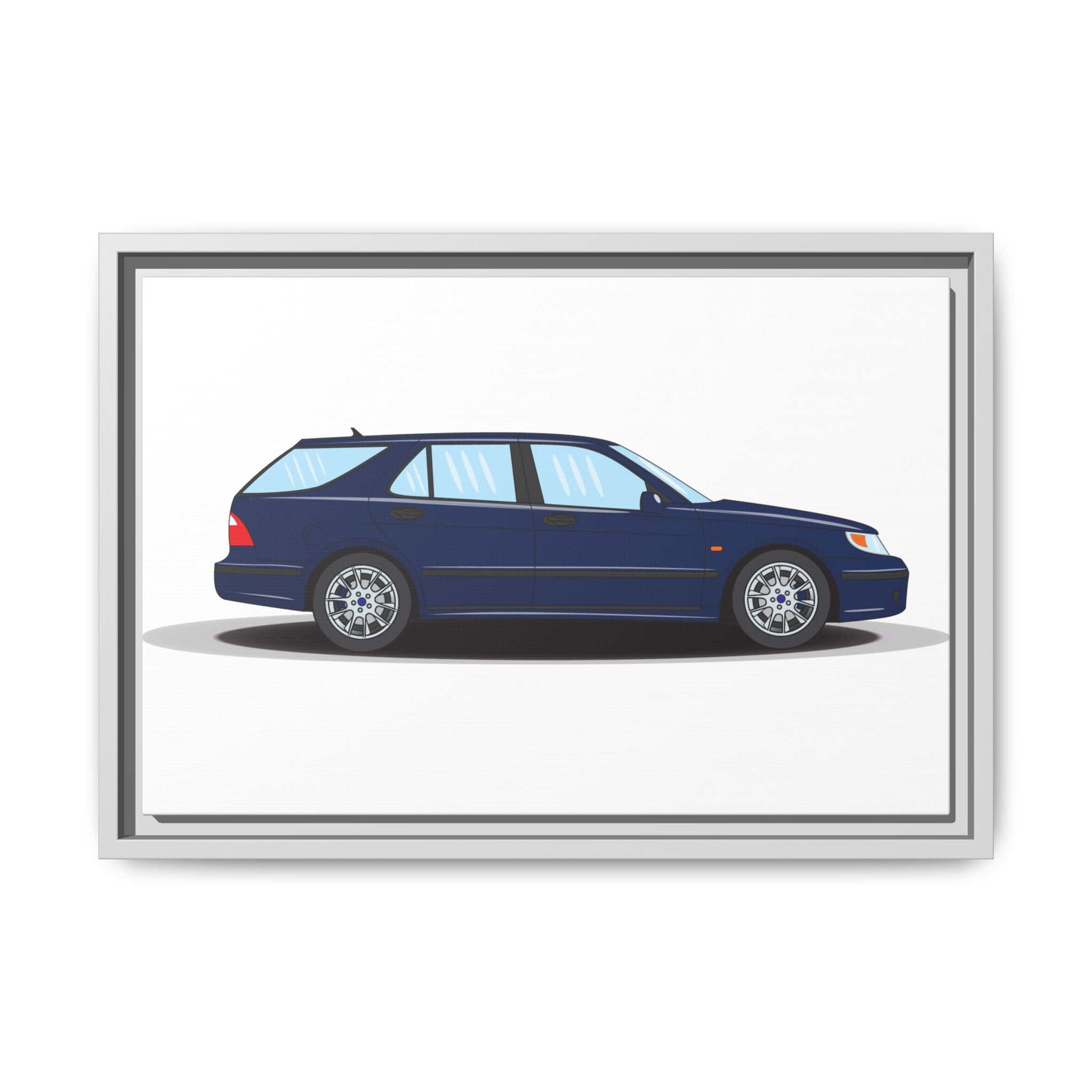 Saab 9-5 OG Aero Wagon Midnight Blue Art Print — Framed Matte Canvas Wall Decor