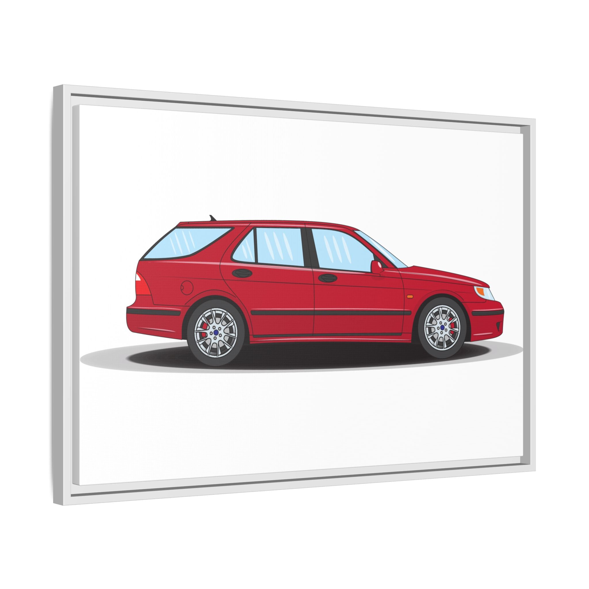 Saab 9-5 OG Aero Wagon Laser Red Art Print — Framed Matte Canvas Wall Decor