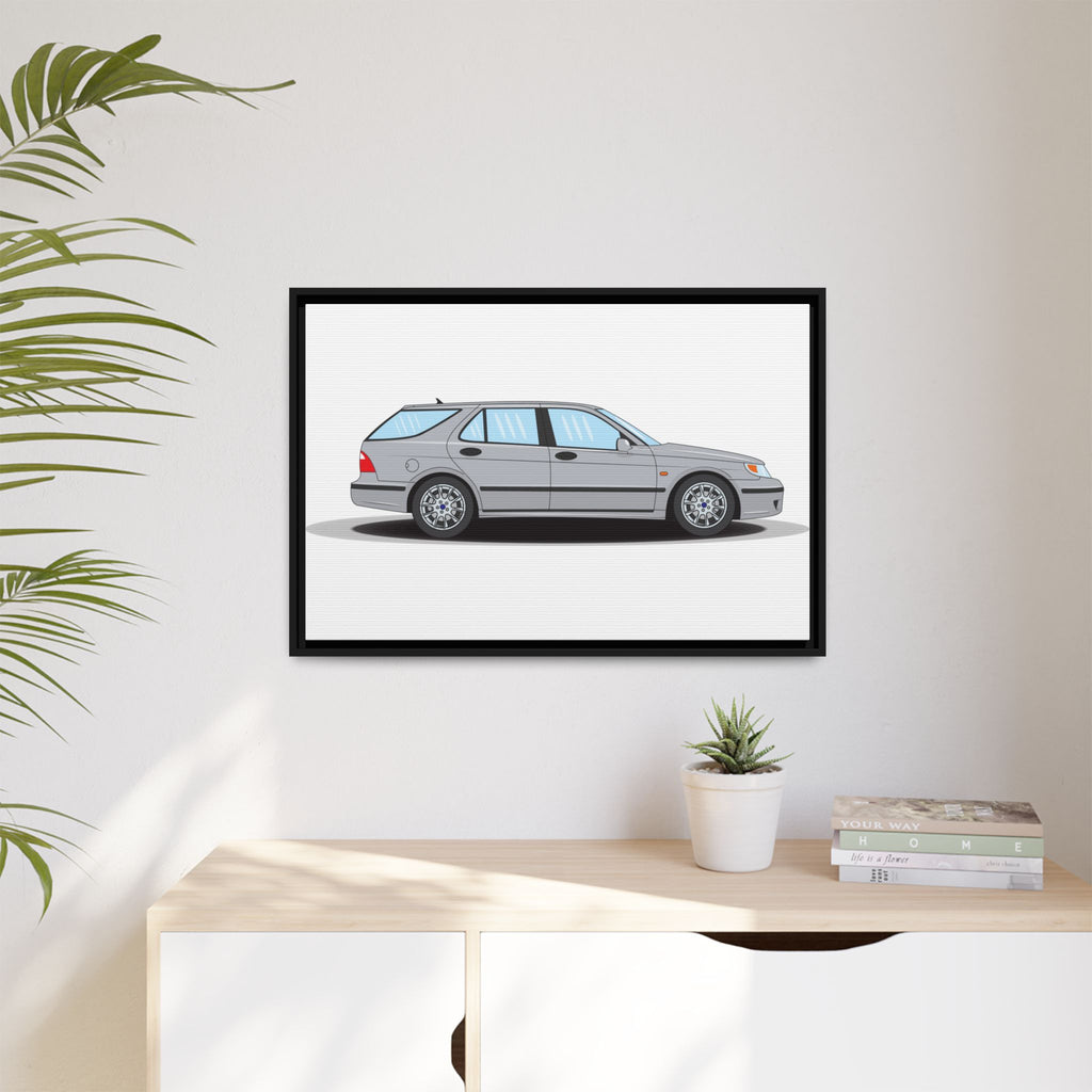 Saab 9-5 OG Aero Wagon Silver Metallic Art Print — Framed Matte Canvas Wall Decor