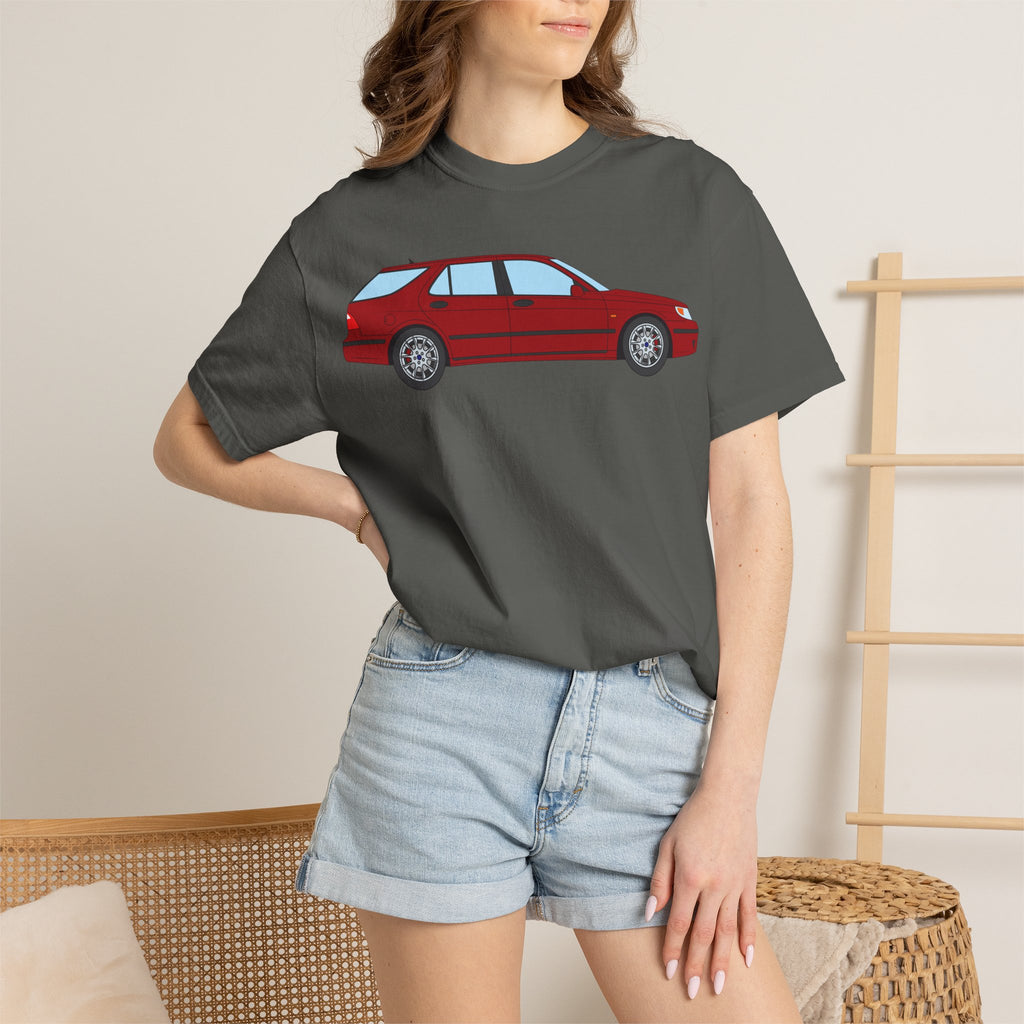 Saab 9-5 OG Aero Wagon Laser Red  — T-Shirt — Retro Car Graphic Tee