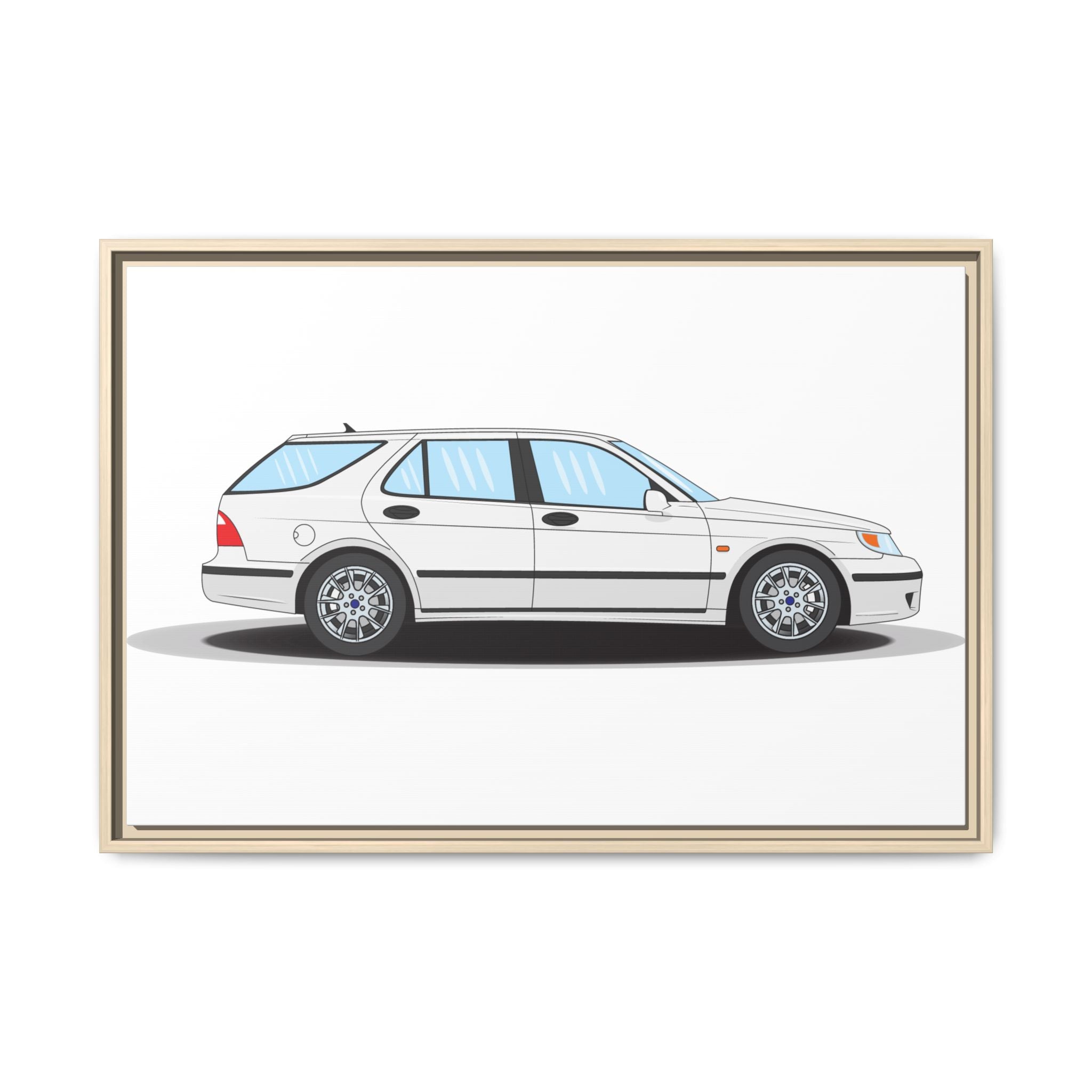 Saab 9-5 OG Aero Wagon Artic White Art Print — Framed Matte Canvas Wall Decor