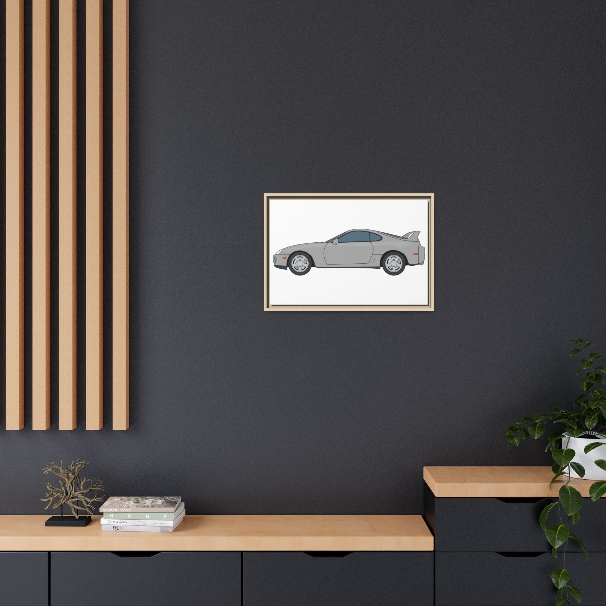 Toyota Supra MK4 Silver Metallic Art Print — Framed Matte Canvas Wall Decor