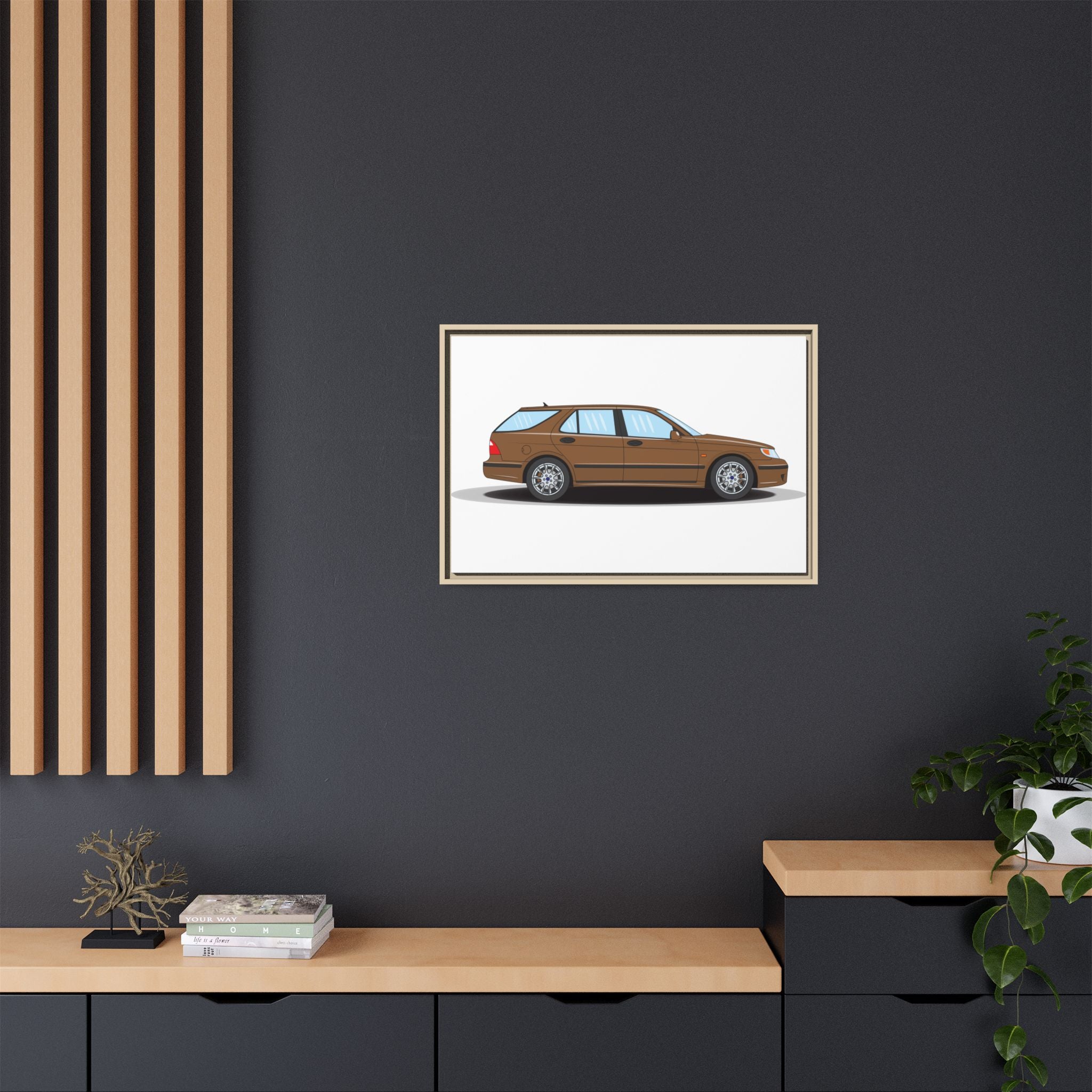 Saab 9-5 OG Aero Wagon Hazelnut Metallic Art Print — Framed Matte Canvas Wall Decor