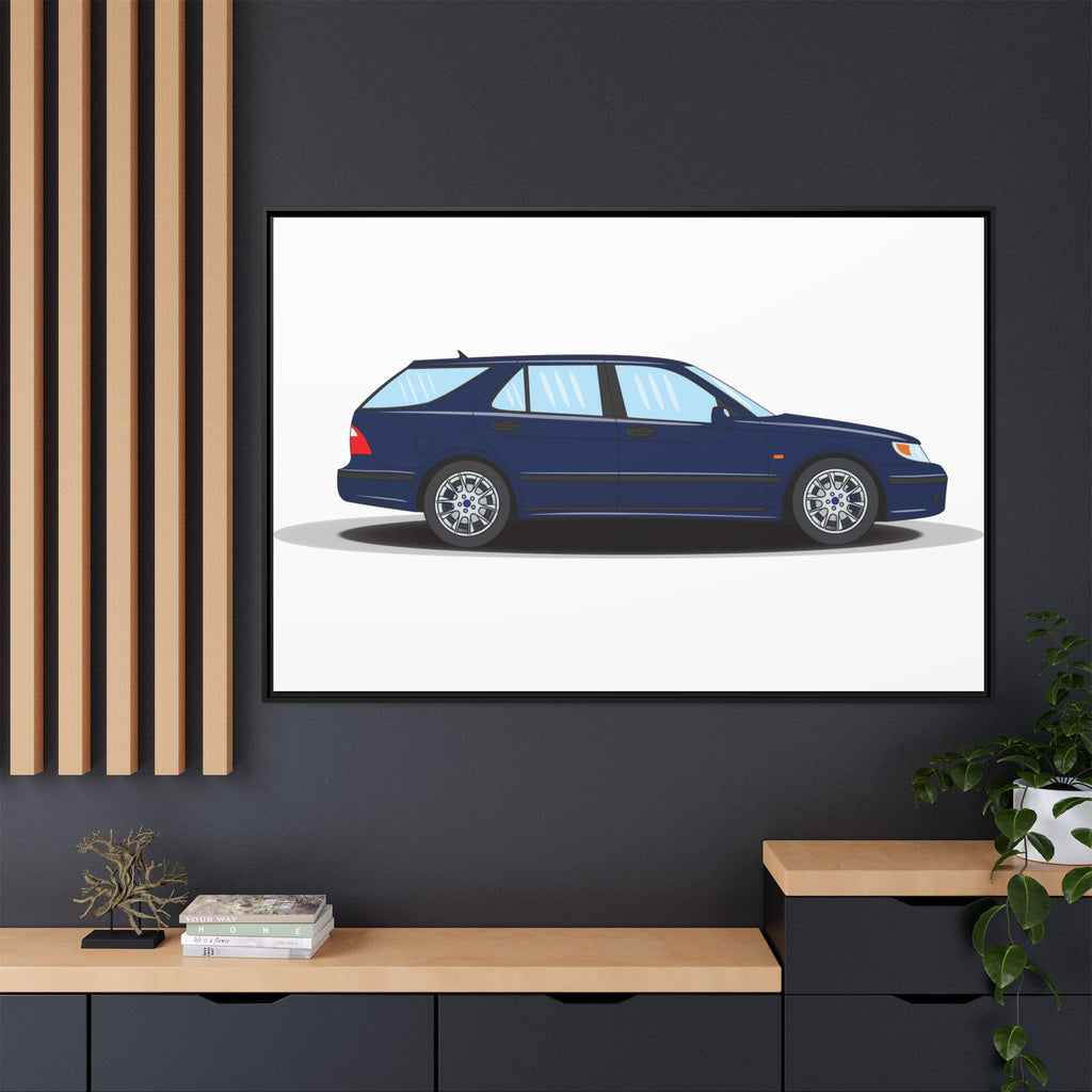 Saab 9-5 OG Aero Wagon Midnight Blue Art Print — Framed Matte Canvas Wall Decor