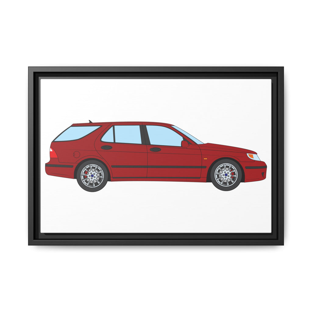 Saab 9-5 OG Aero Wagon — Laser Red Art Print — Framed Matte Canvas Wall Decor