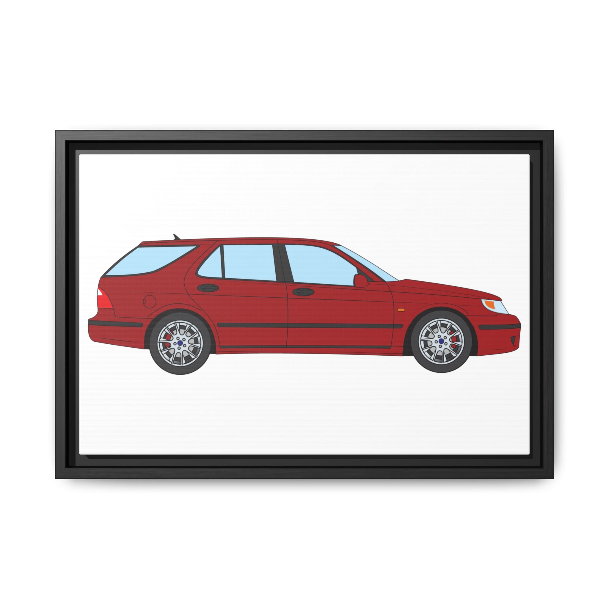 Saab 9-5 OG Aero Wagon — Laser Red Art Print — Framed Matte Canvas Wall Decor