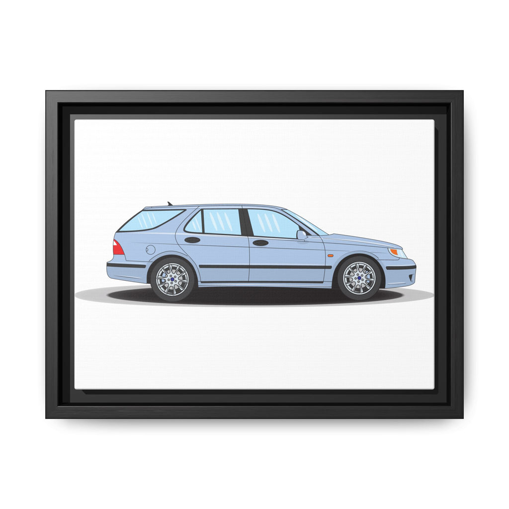 Saab 9-5 OG Aero Wagon Ice Blue Art Print — Framed Matte Canvas Wall Decor