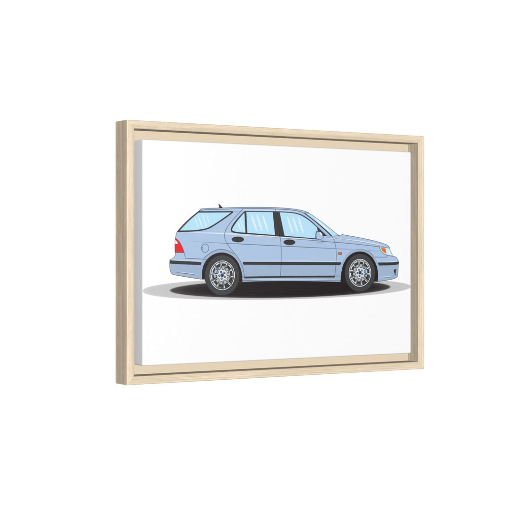 Saab 9-5 OG Aero Wagon Ice Blue Art Print — Framed Matte Canvas Wall Decor
