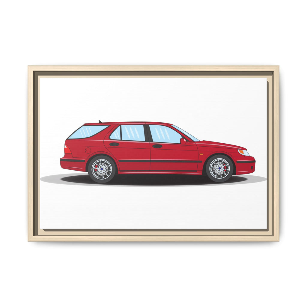 Saab 9-5 OG Aero Wagon Laser Red Art Print — Framed Matte Canvas Wall Decor