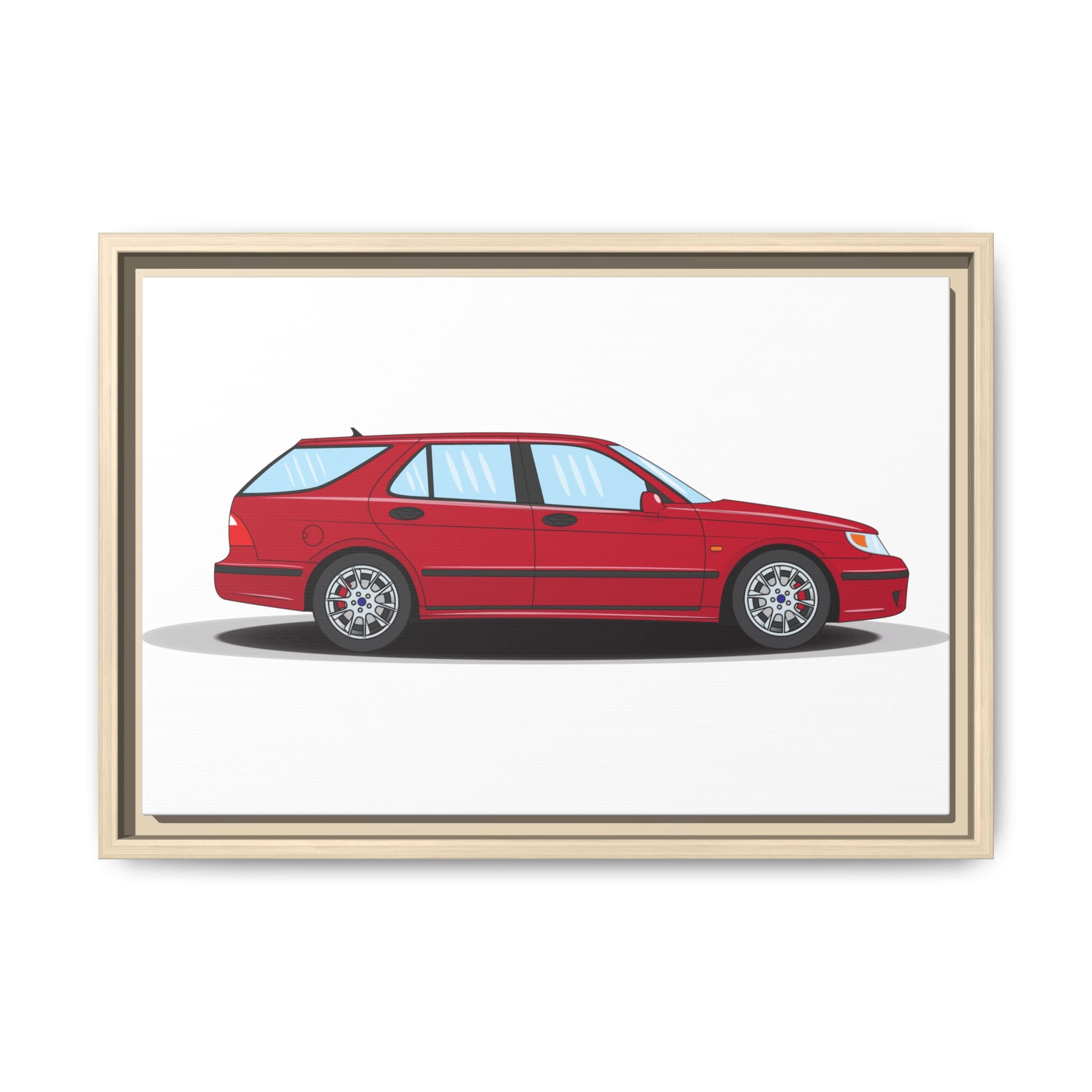 Saab 9-5 OG Aero Wagon Laser Red Art Print — Framed Matte Canvas Wall Decor