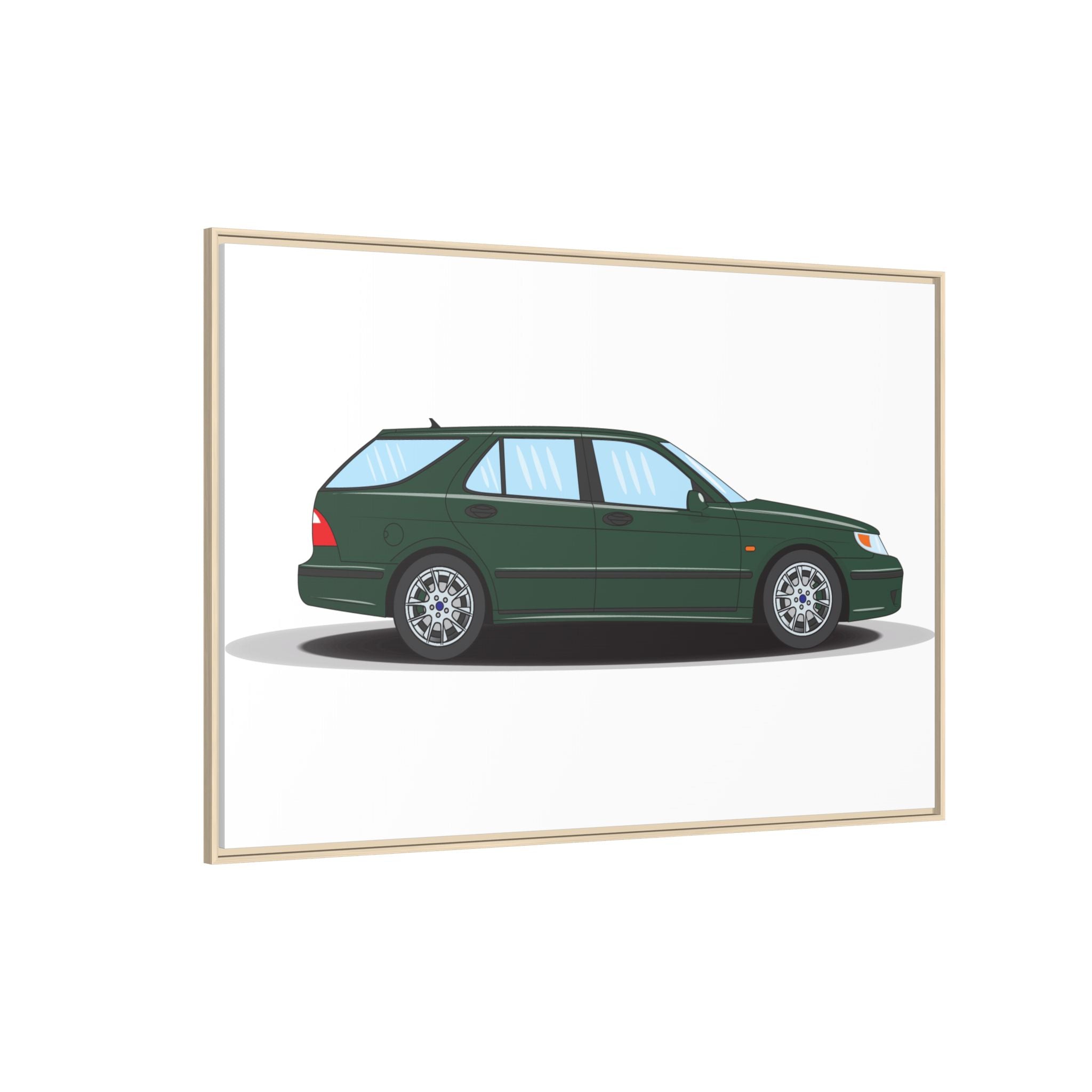 Saab 9-5 OG Aero Wagon Scarabe Green Art Print — Framed Matte Canvas Wall Decor