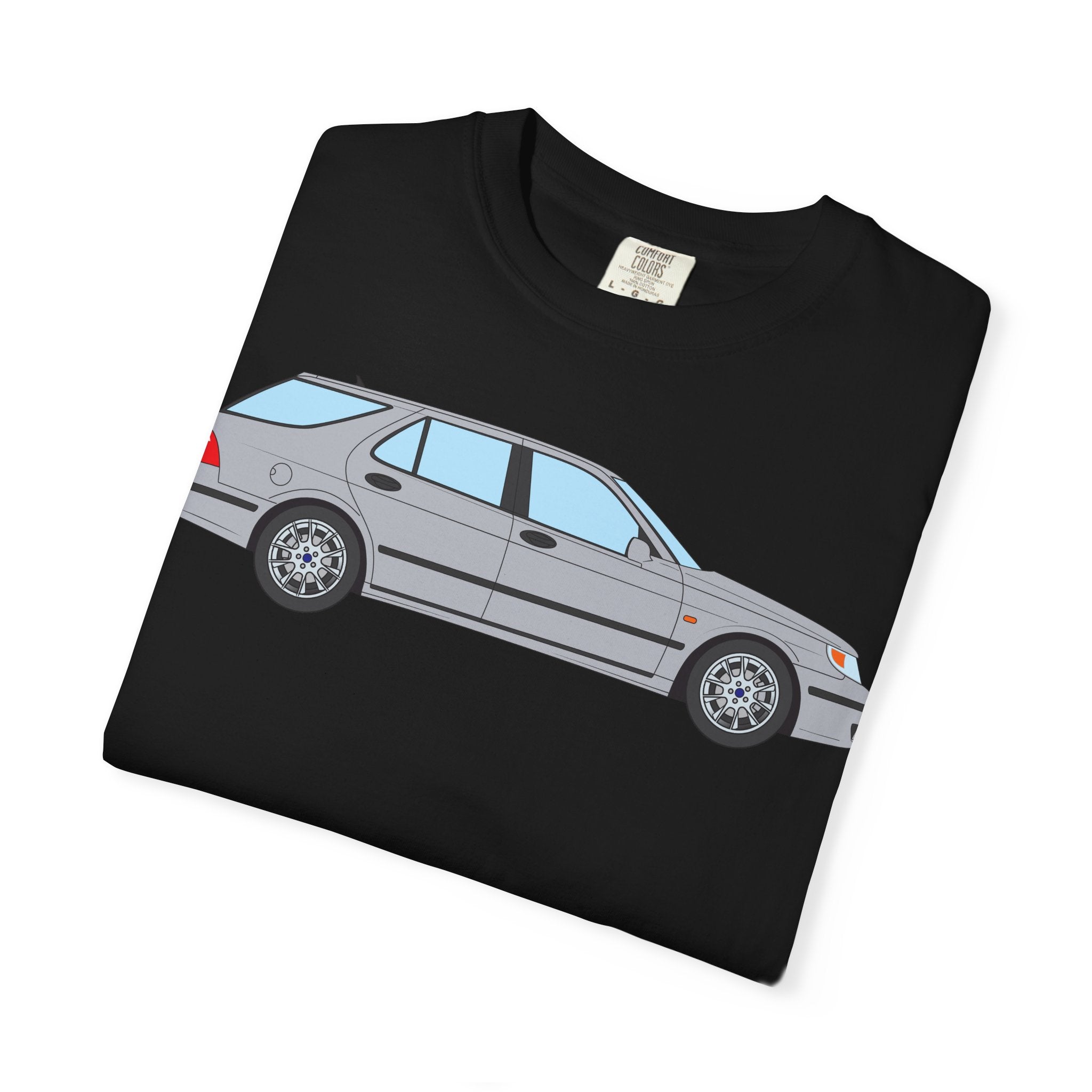 Saab 9-5 OG Aero Wagon Silver Metallic  — T-Shirt — Retro Car Graphic Tee