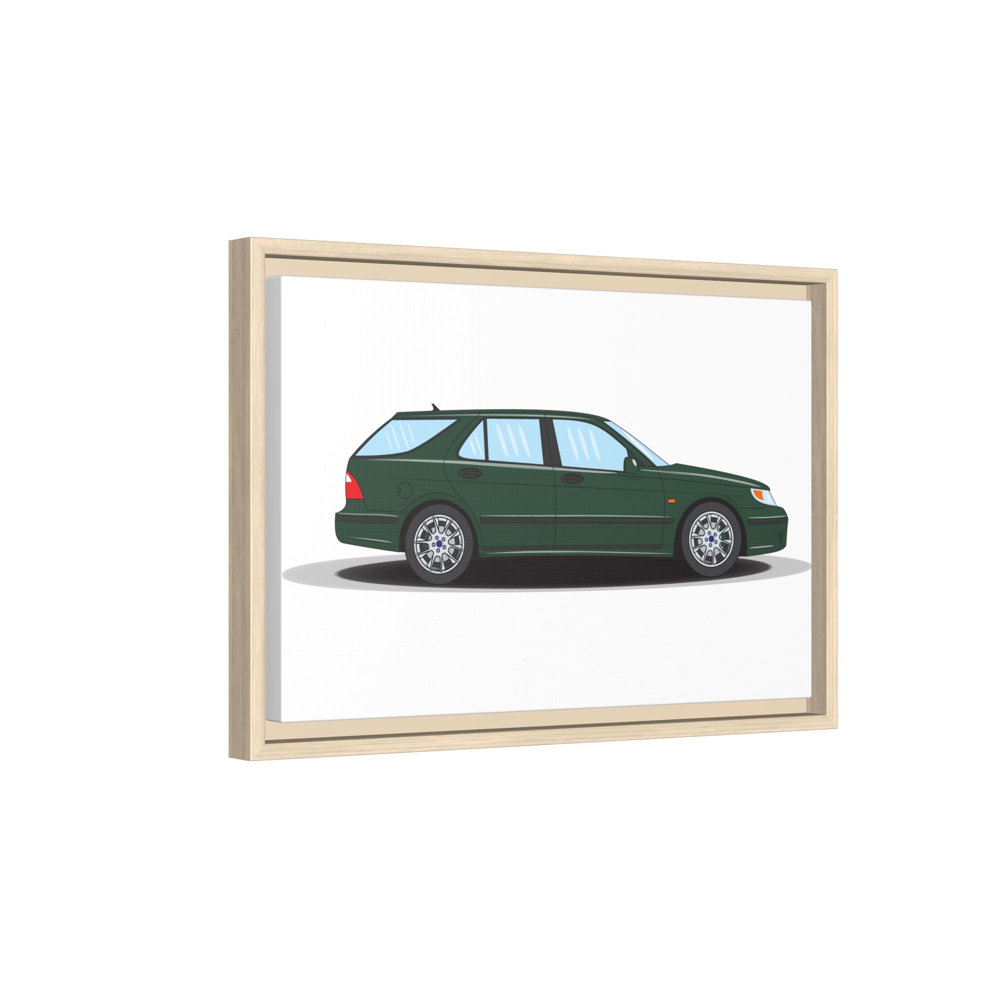 Saab 9-5 OG Aero Wagon Scarabe Green Art Print — Framed Matte Canvas Wall Decor