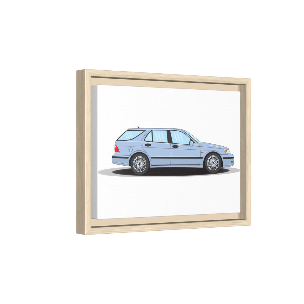 Saab 9-5 OG Aero Wagon Ice Blue Art Print — Framed Matte Canvas Wall Decor