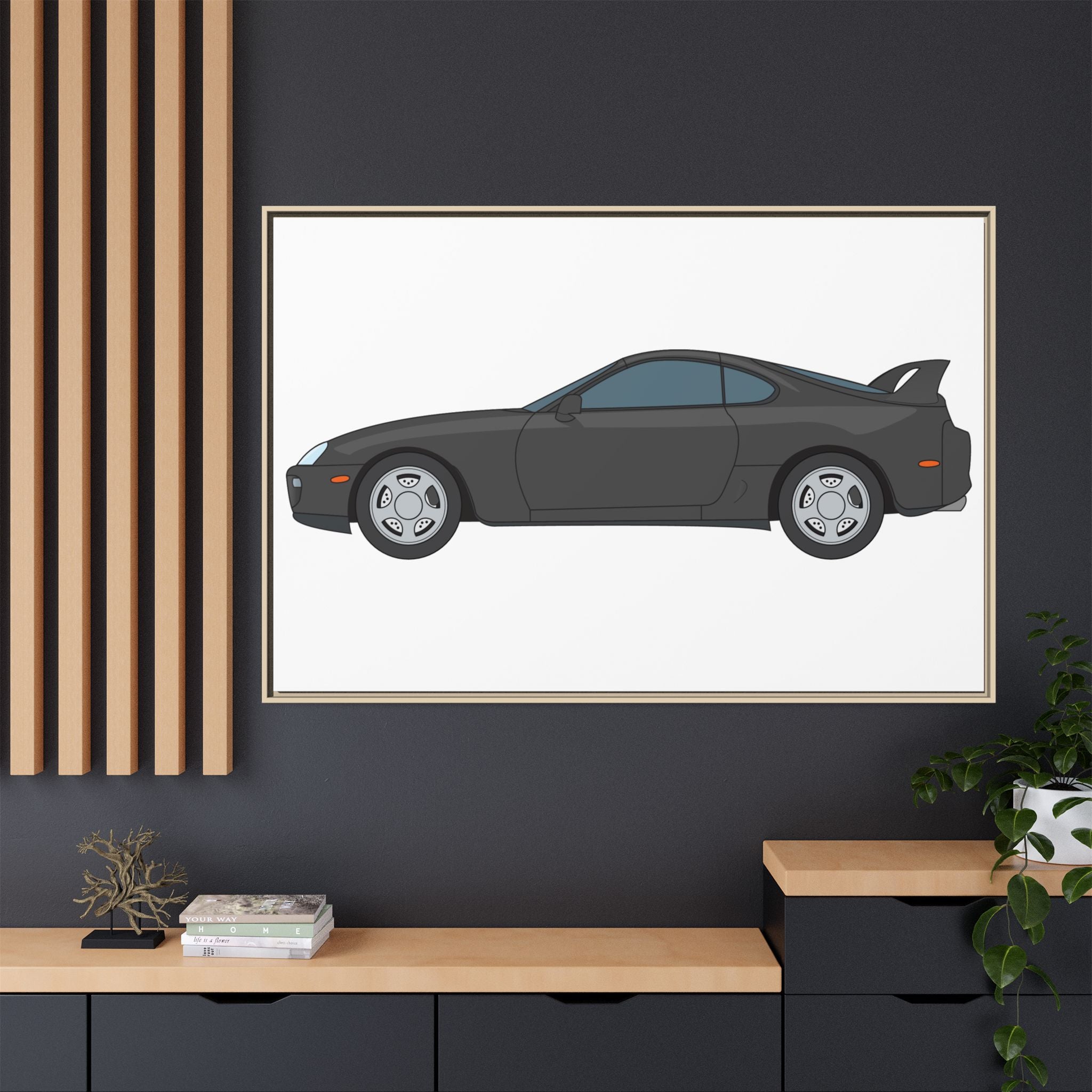 Toyota Supra MK4 Anthracite Art Print — Framed Matte Canvas Wall Decor
